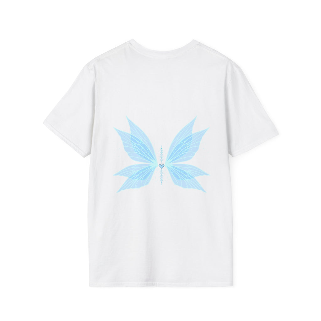 Blue Watercolor Butterfly Tee — Minimal Chest Graphic T-Shirt