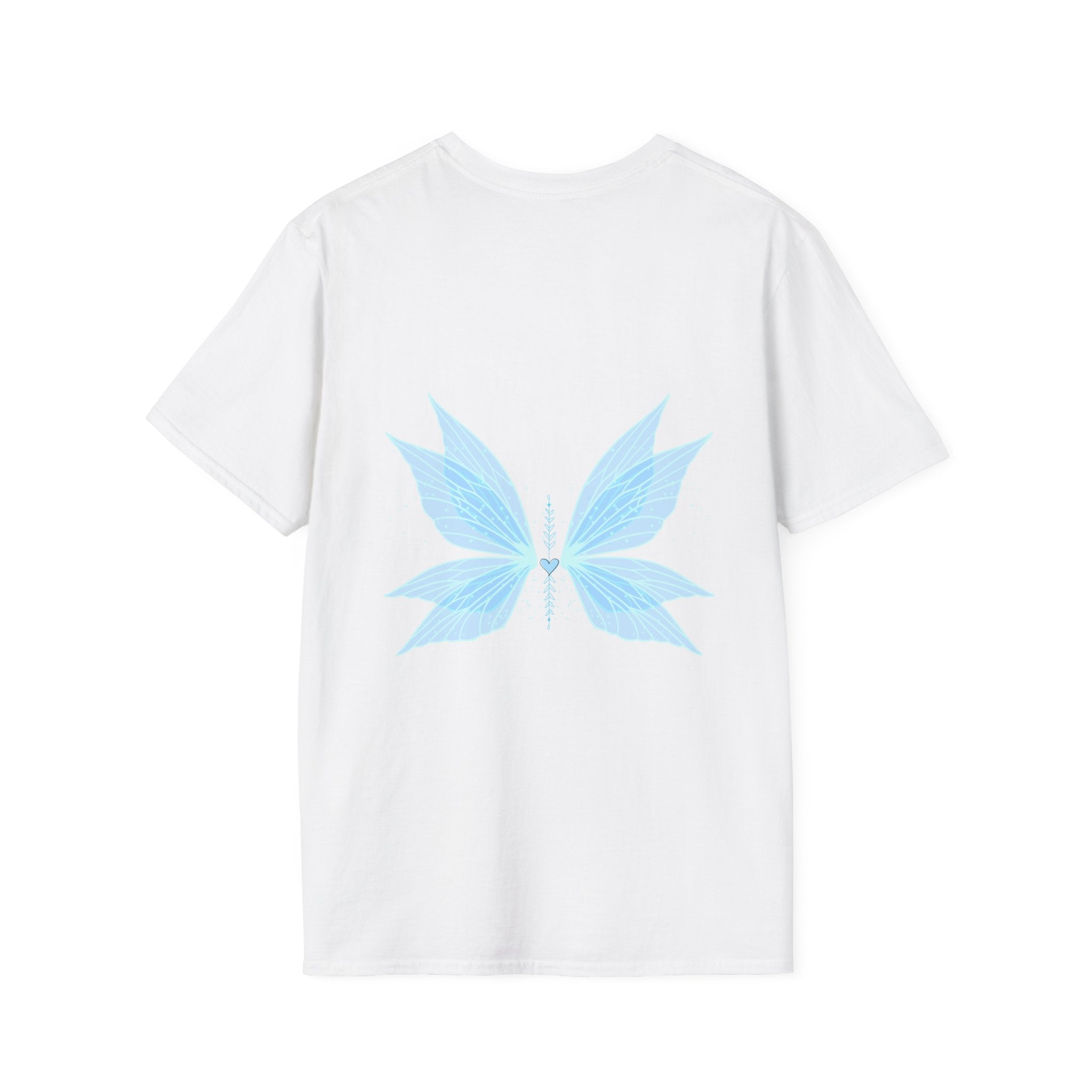 Blue Watercolor Butterfly Tee — Minimal Chest Graphic T-Shirt