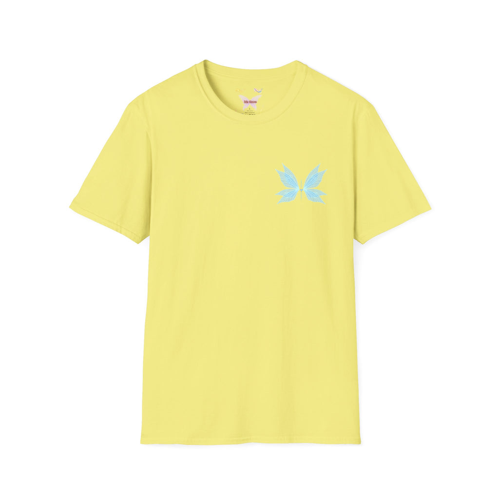 Blue Watercolor Butterfly Tee — Minimal Chest Graphic T-Shirt