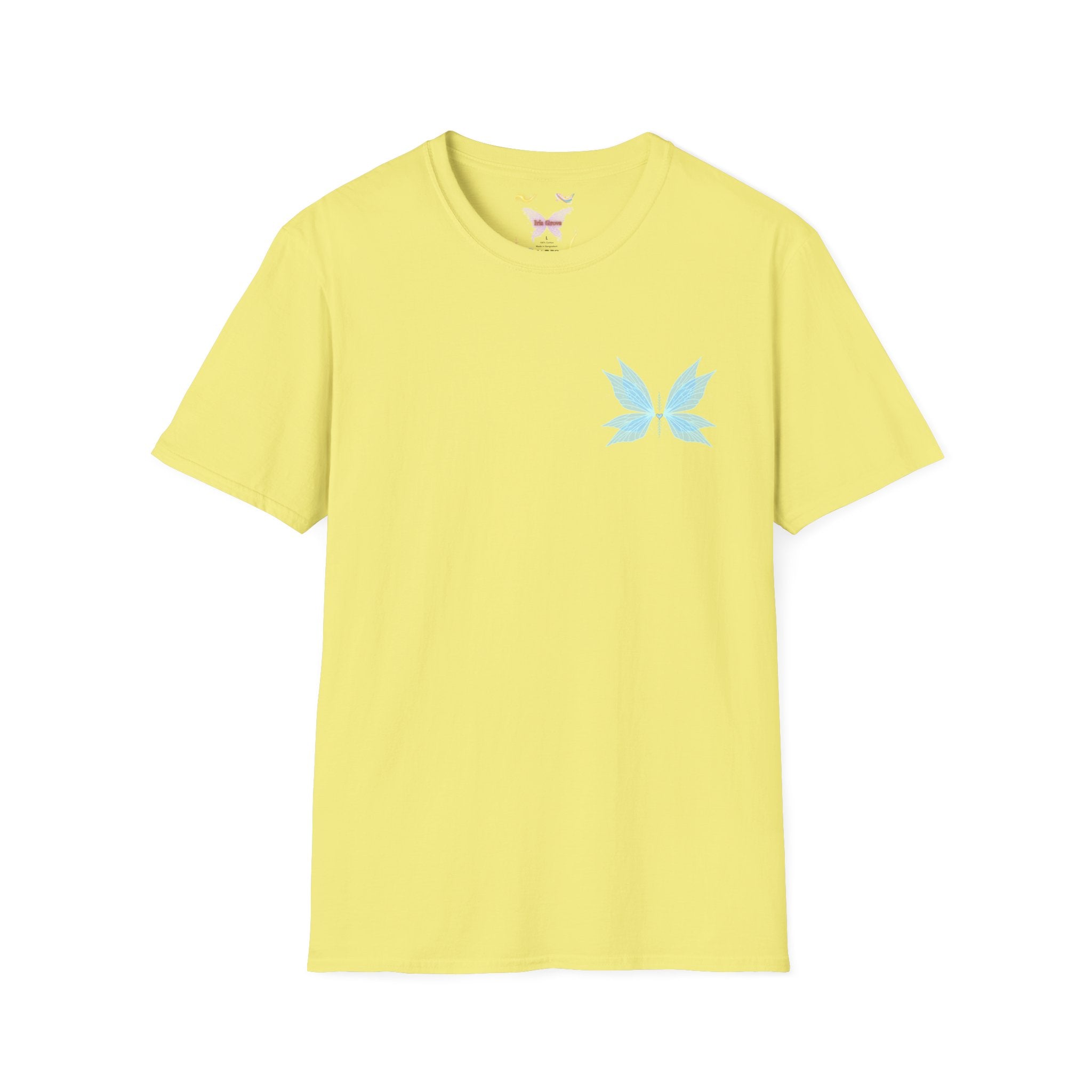 Blue Watercolor Butterfly Tee — Minimal Chest Graphic T-Shirt