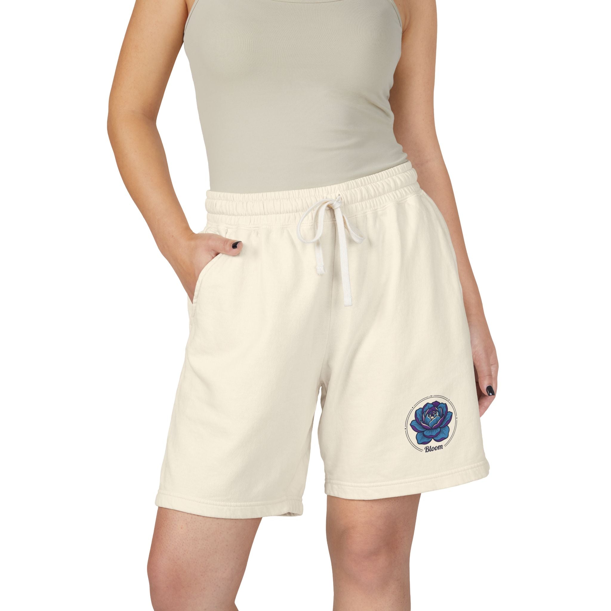 Fleece Sweat Shorts — Cream Rose Graphic Lightweight Lounge Shorts