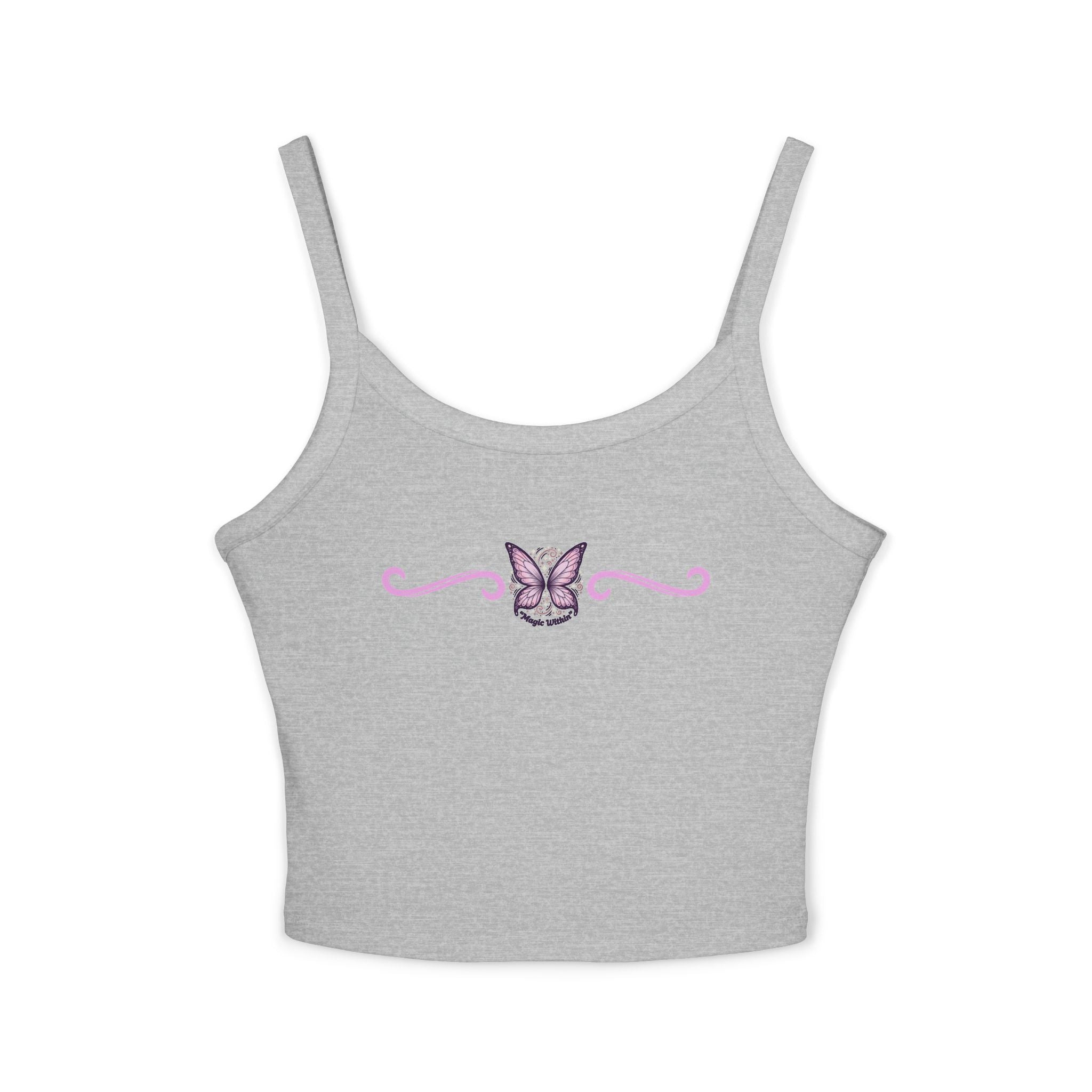 Butterfly Trim Tank Top - Cute Pink Floral Center Graphic