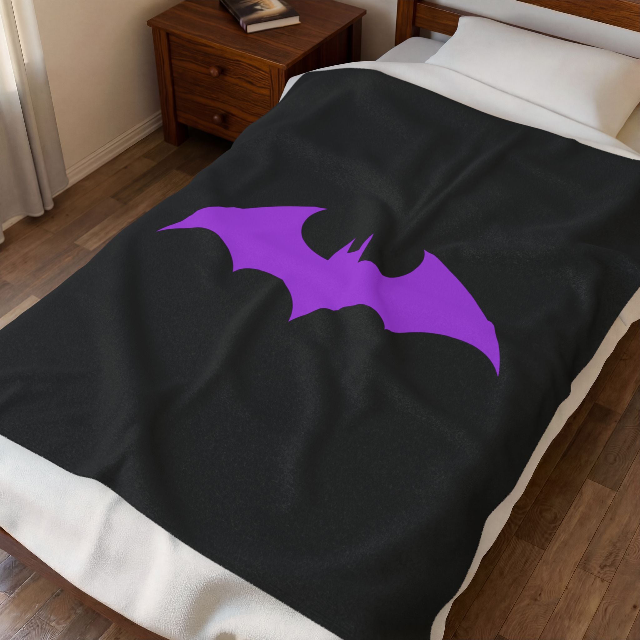 Purple Bat Emblem Velveteen Plush Blanket — Cozy Halloween Throw