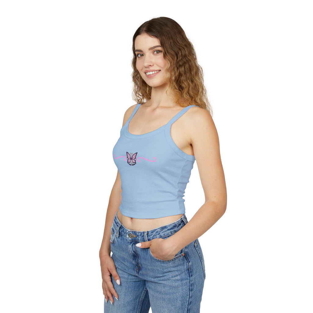 Butterfly Trim Tank Top - Cute Pink Floral Center Graphic
