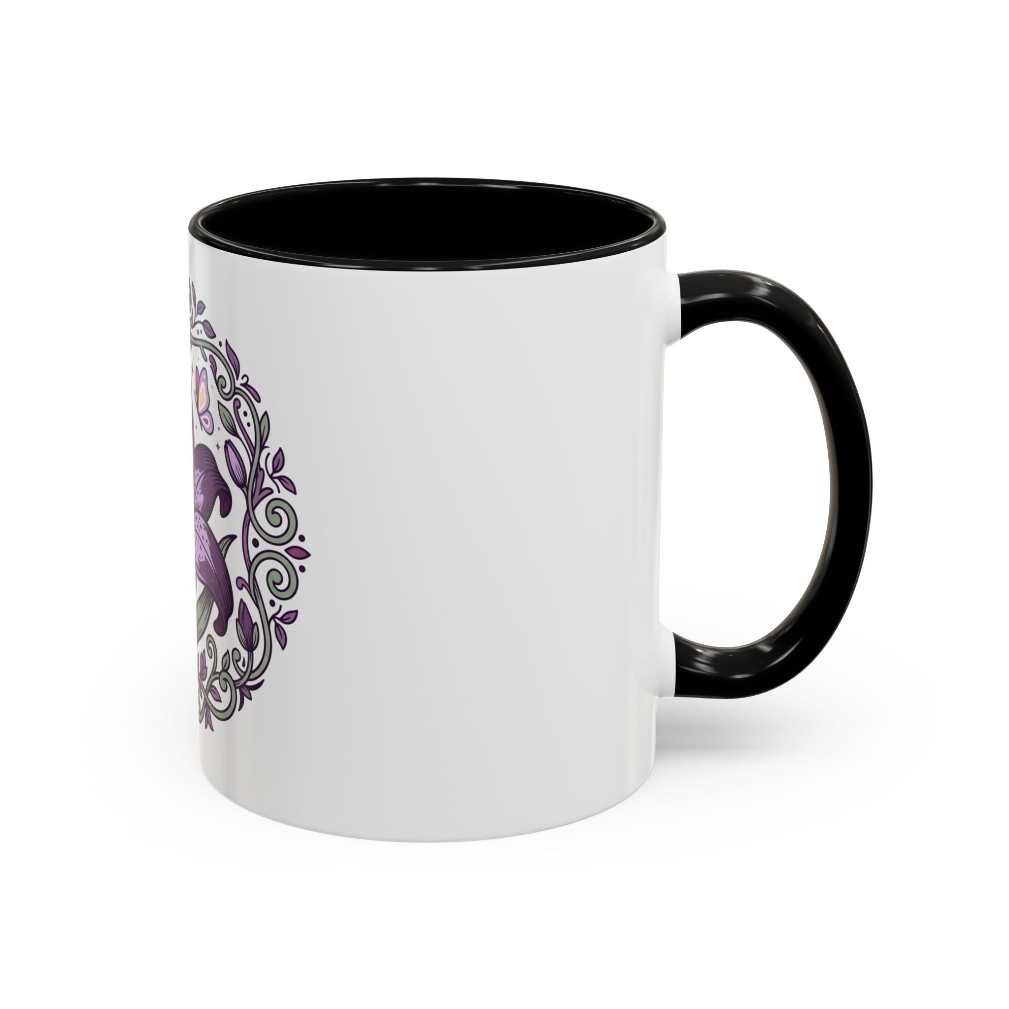 Purple Lily Accent Coffee Mug — Floral Boho Tea & Coffee Cup (11/15oz)