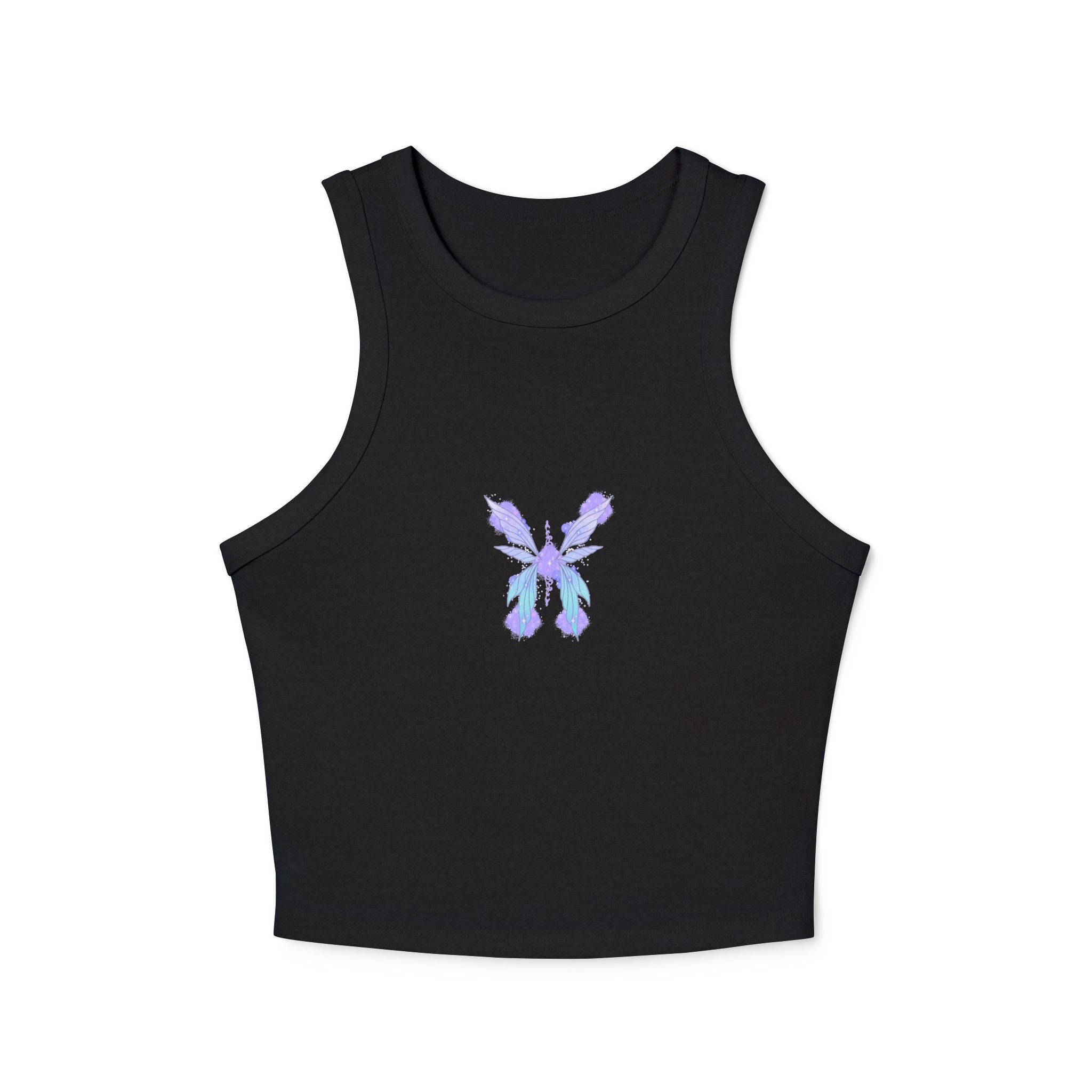 Butterfly Iris Racer Tank — Women's Micro Rib Cropped Tank Top