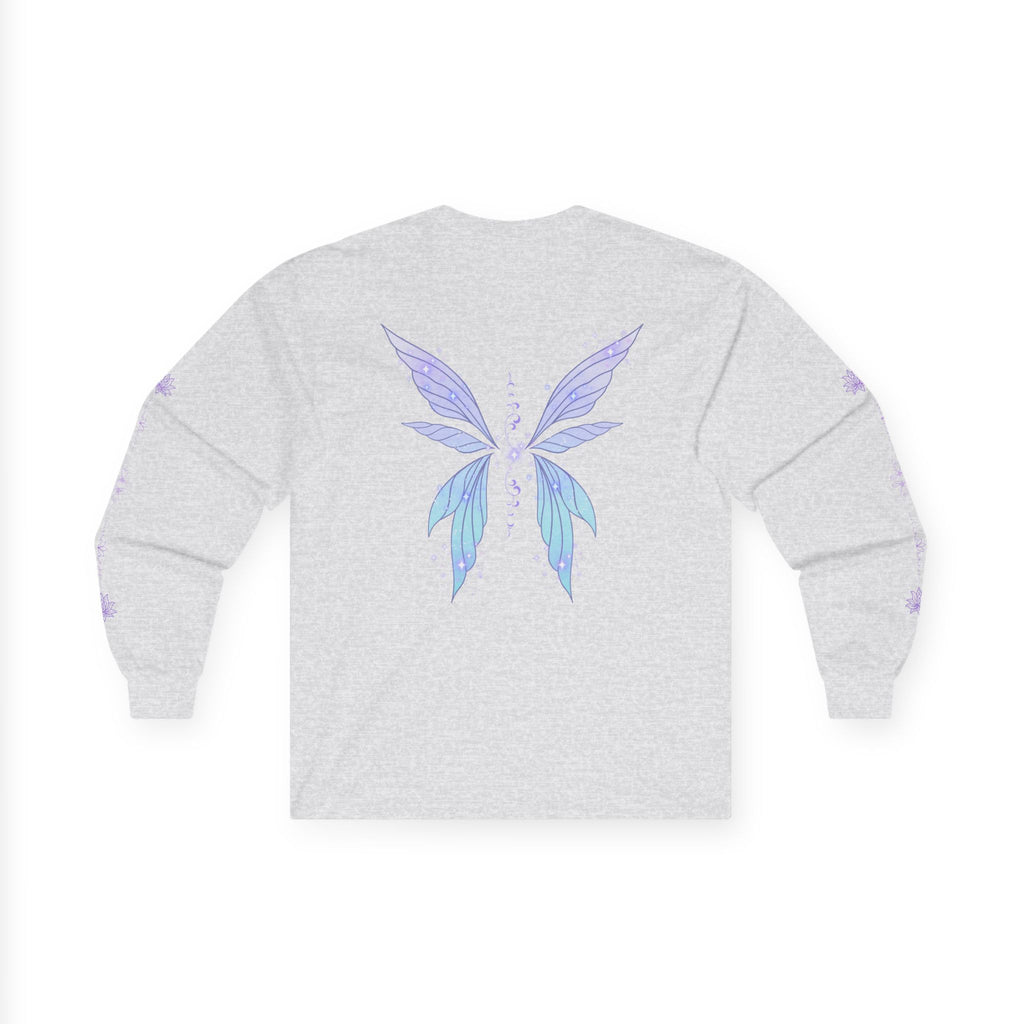 Butterfly Wings Long Sleeve Tee — Pastel Blue & Lavender Chest and Back Print