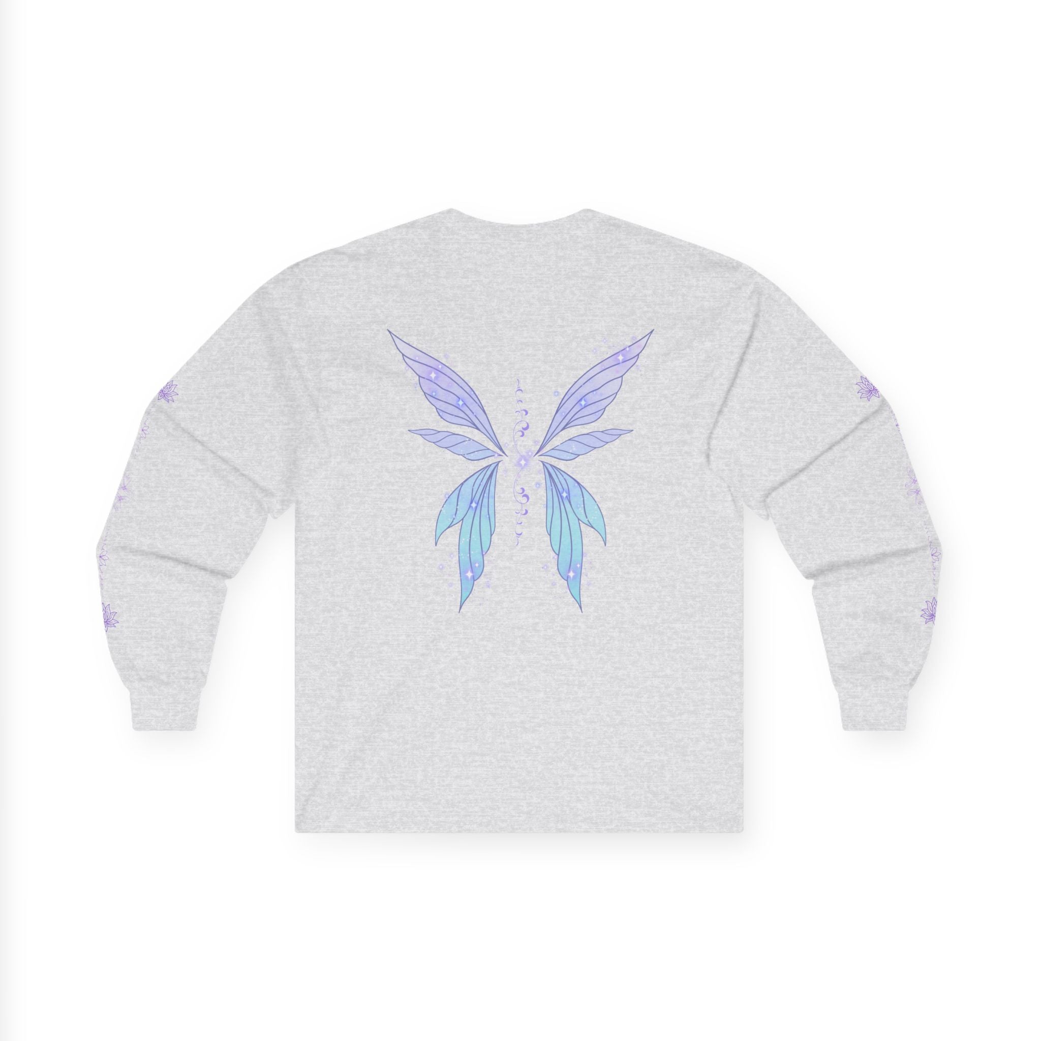Butterfly Wings Long Sleeve Tee — Pastel Blue & Lavender Chest and Back Print