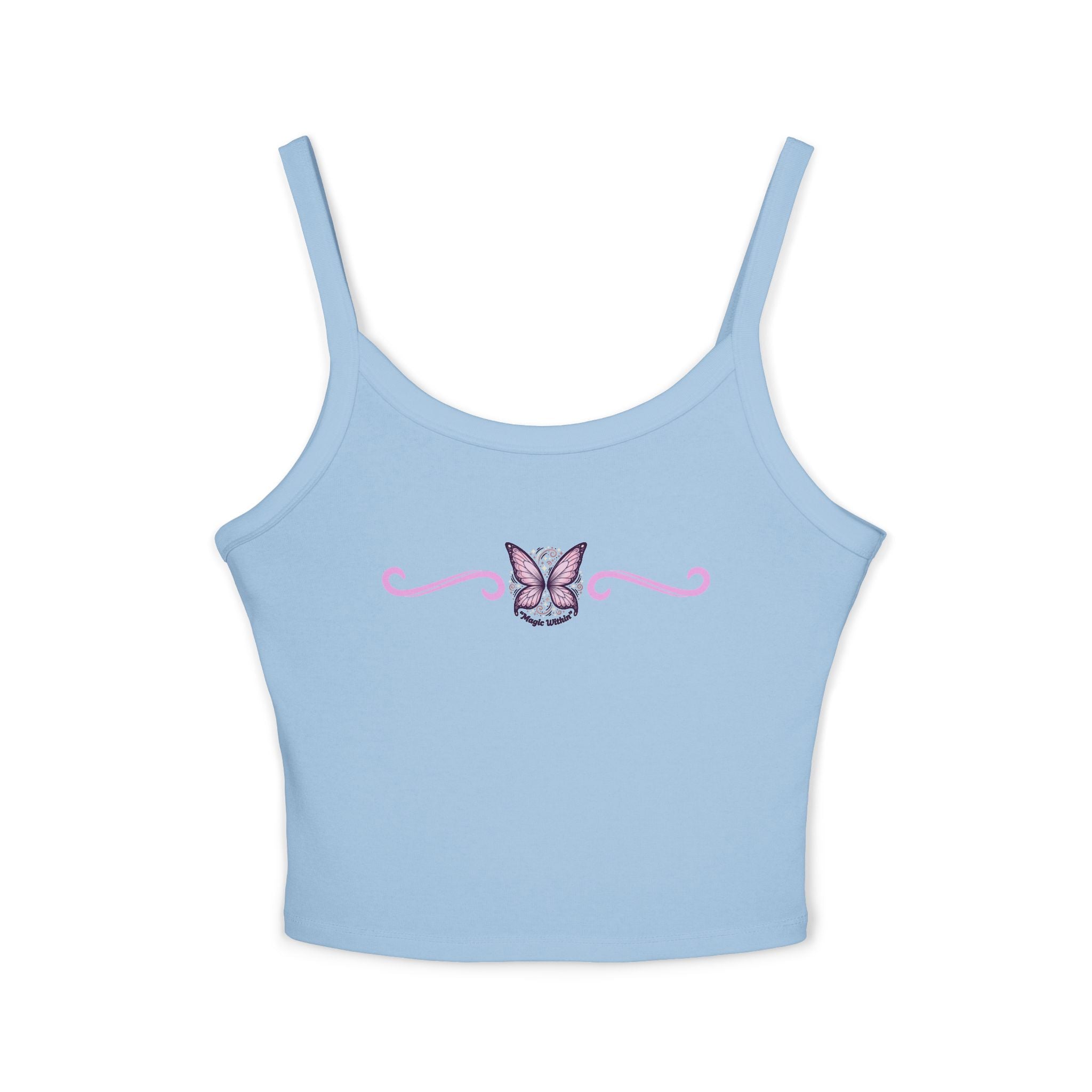 Butterfly Trim Tank Top - Cute Pink Floral Center Graphic