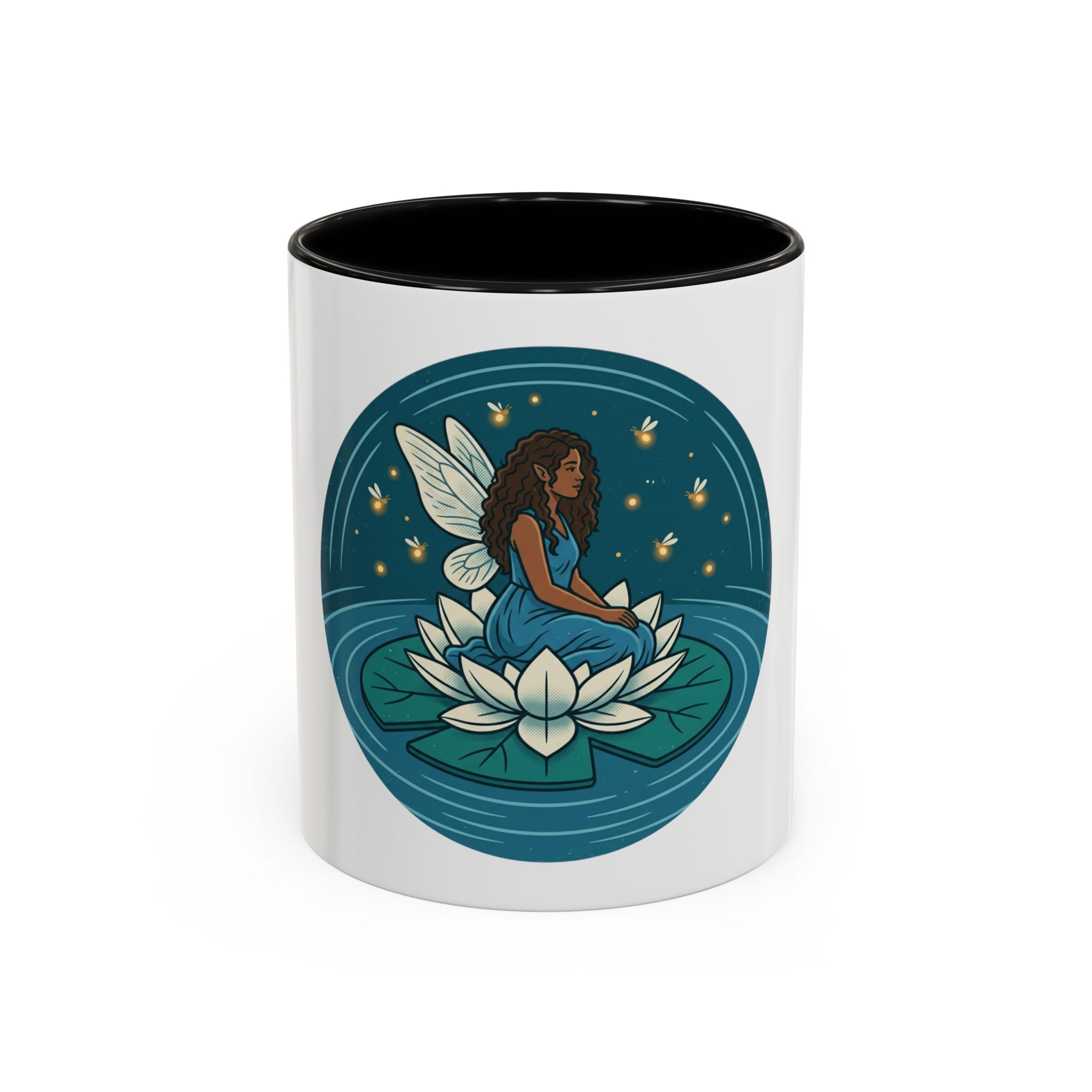 Lotus Fairy Coffee Mug — Whimsical Night Garden Accent Mug