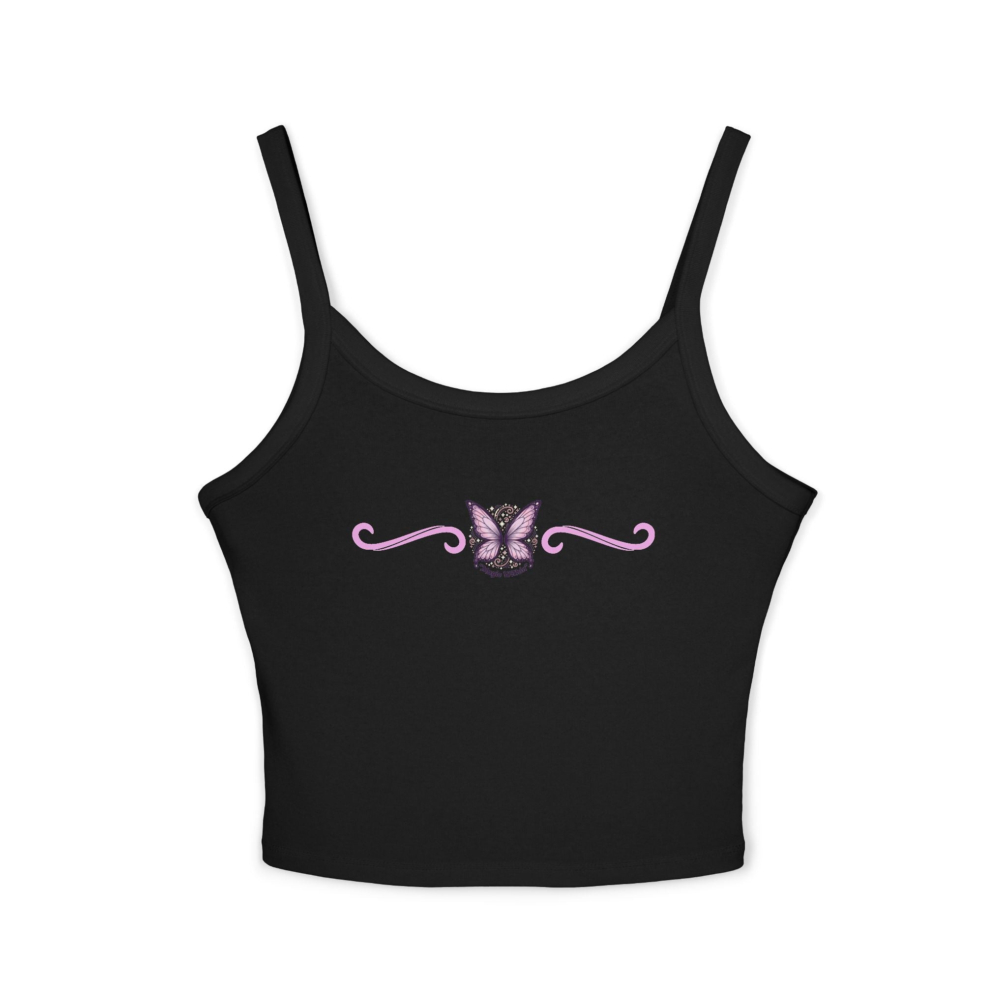 Butterfly Trim Tank Top - Cute Pink Floral Center Graphic