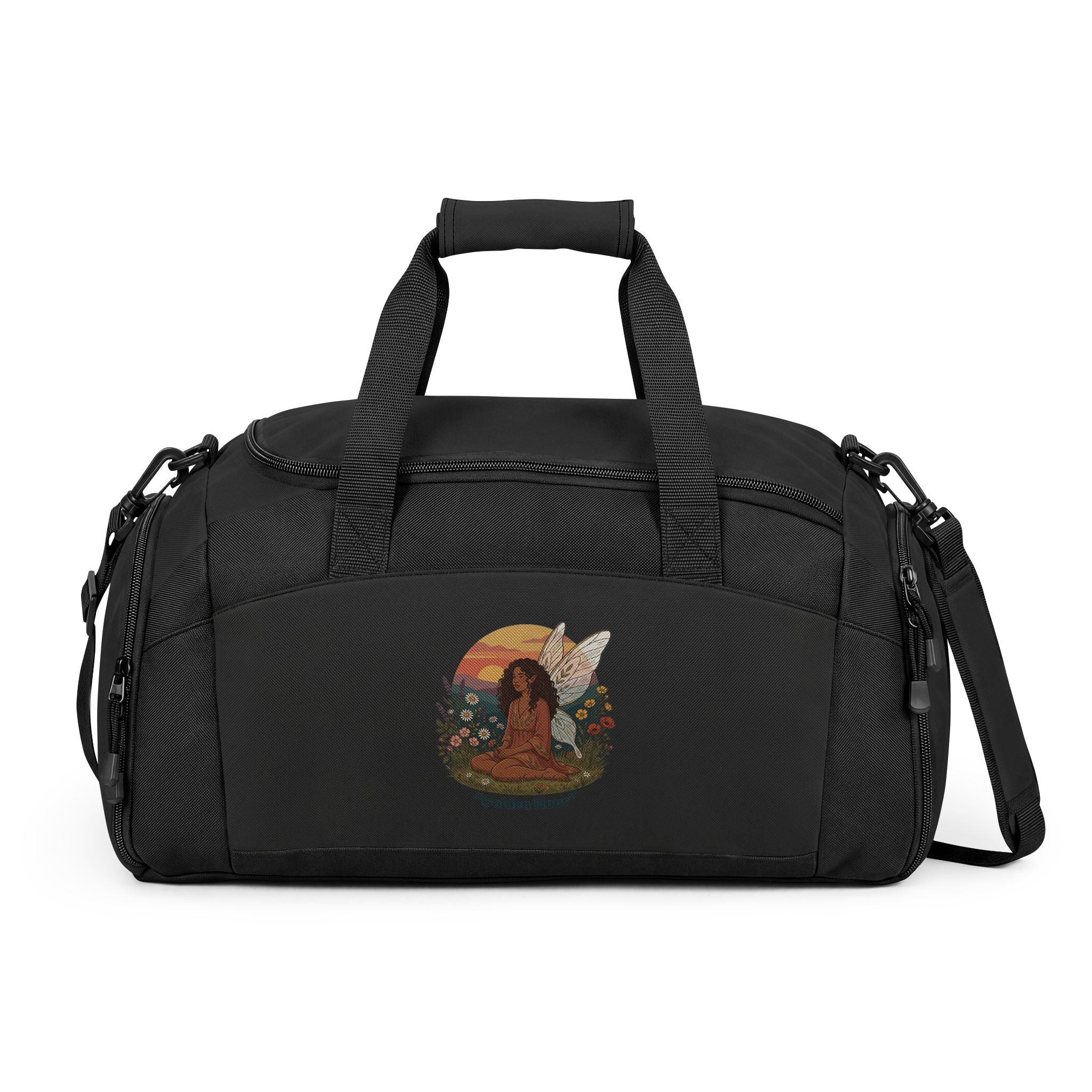 Gym Bag — Boho Sunset Goddess Duffle with Butterfly & Floral Artwork