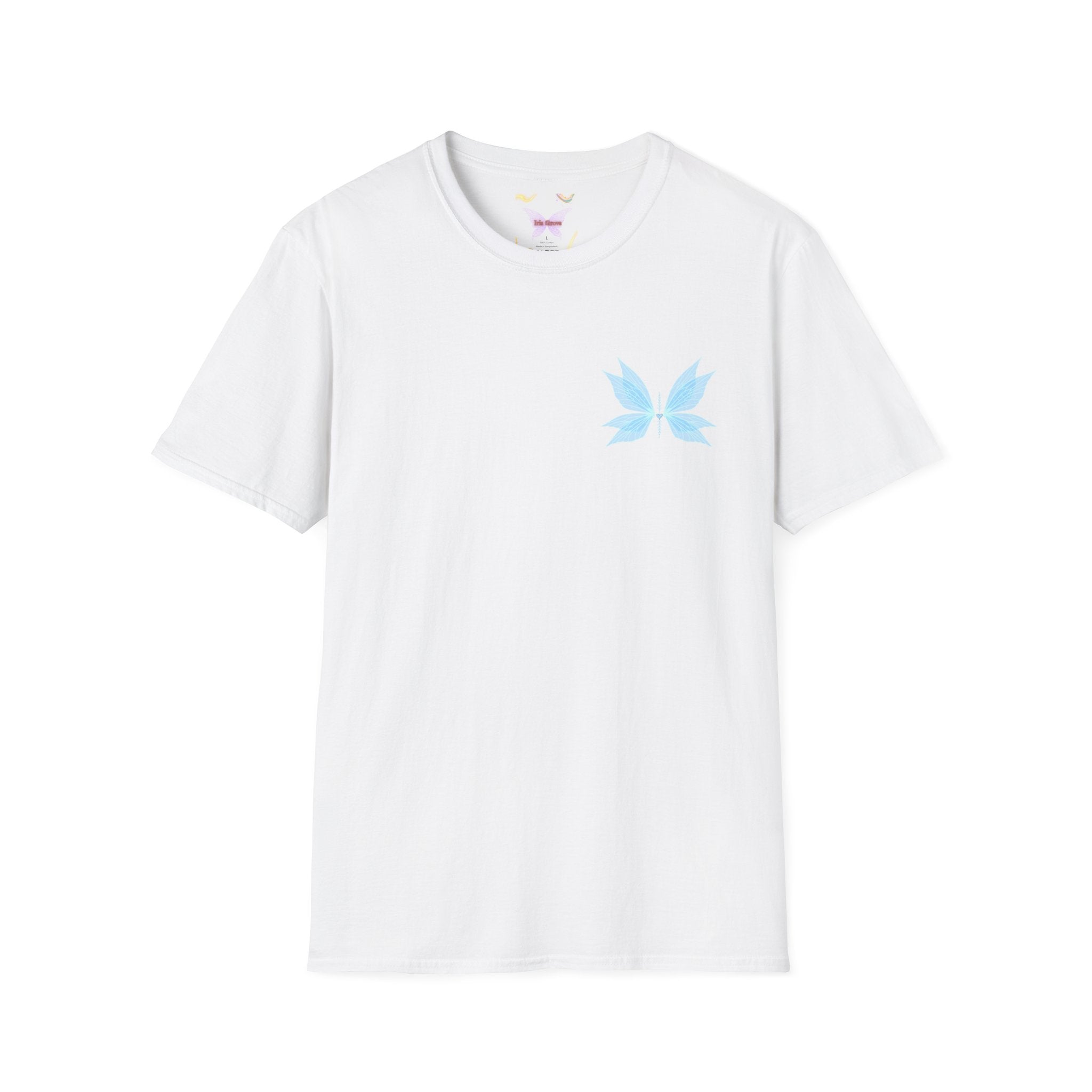 Blue Watercolor Butterfly Tee — Minimal Chest Graphic T-Shirt
