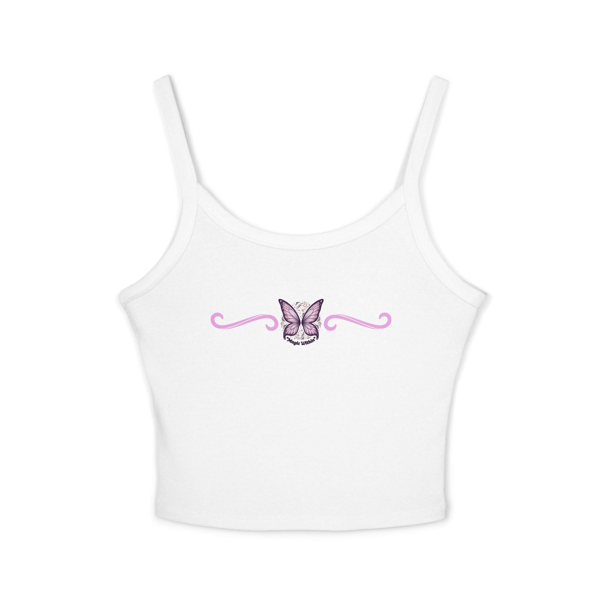 Butterfly Trim Tank Top - Cute Pink Floral Center Graphic