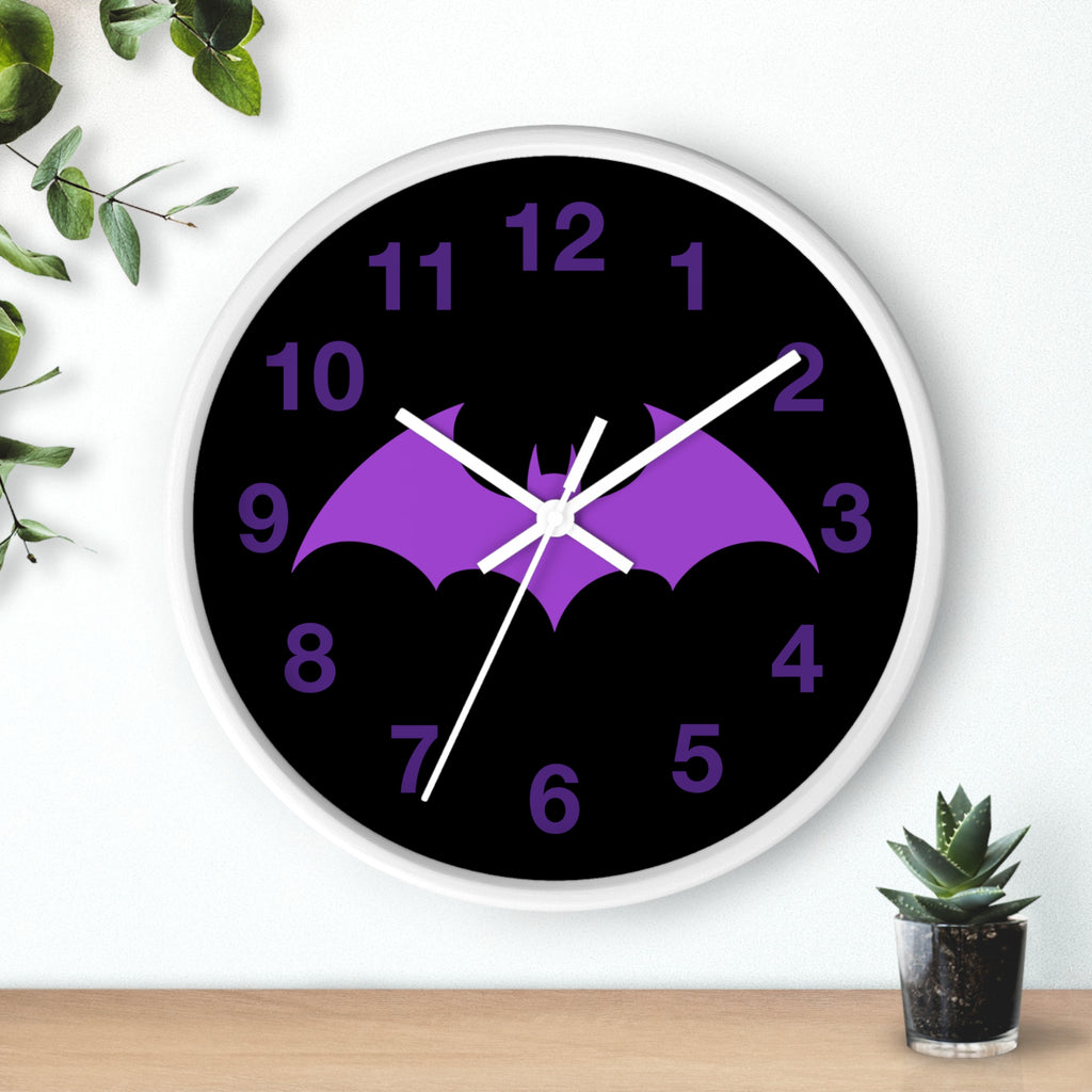 Purple Bat Wall Clock – Gothic Vampire Night Décor