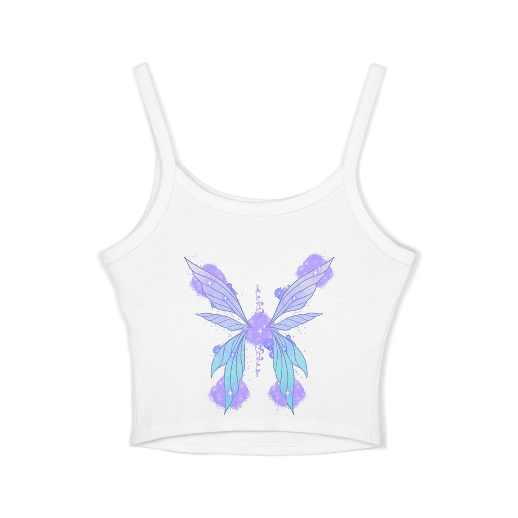 Butterfly Watercolor Crop Tank Top — Lavender Blue Feminine Spaghetti Strap