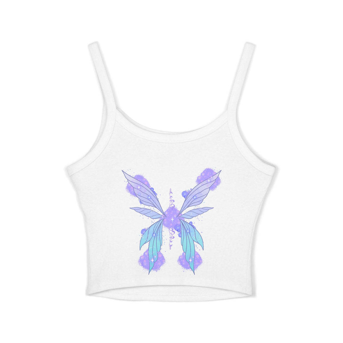 Butterfly Watercolor Crop Tank Top — Lavender Blue Feminine Spaghetti Strap