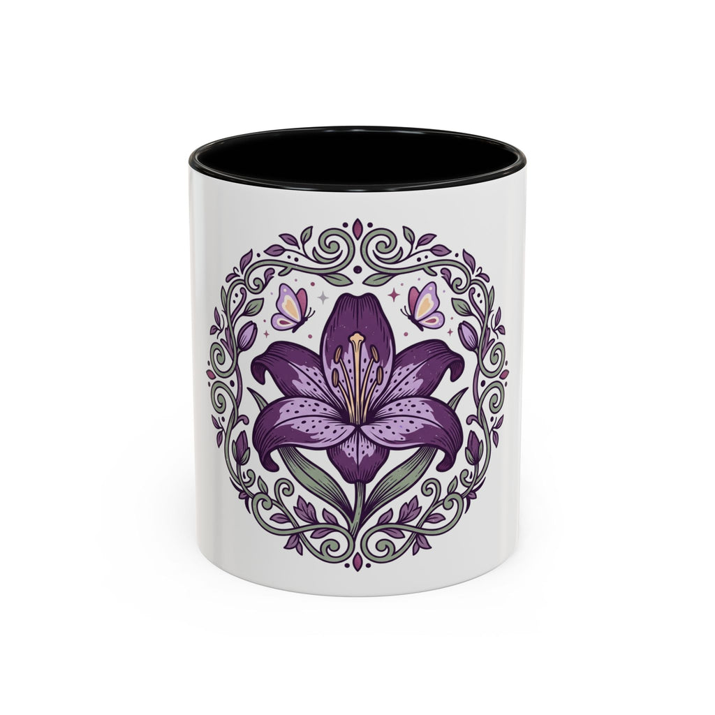 Purple Lily Accent Coffee Mug — Floral Boho Tea & Coffee Cup (11/15oz)