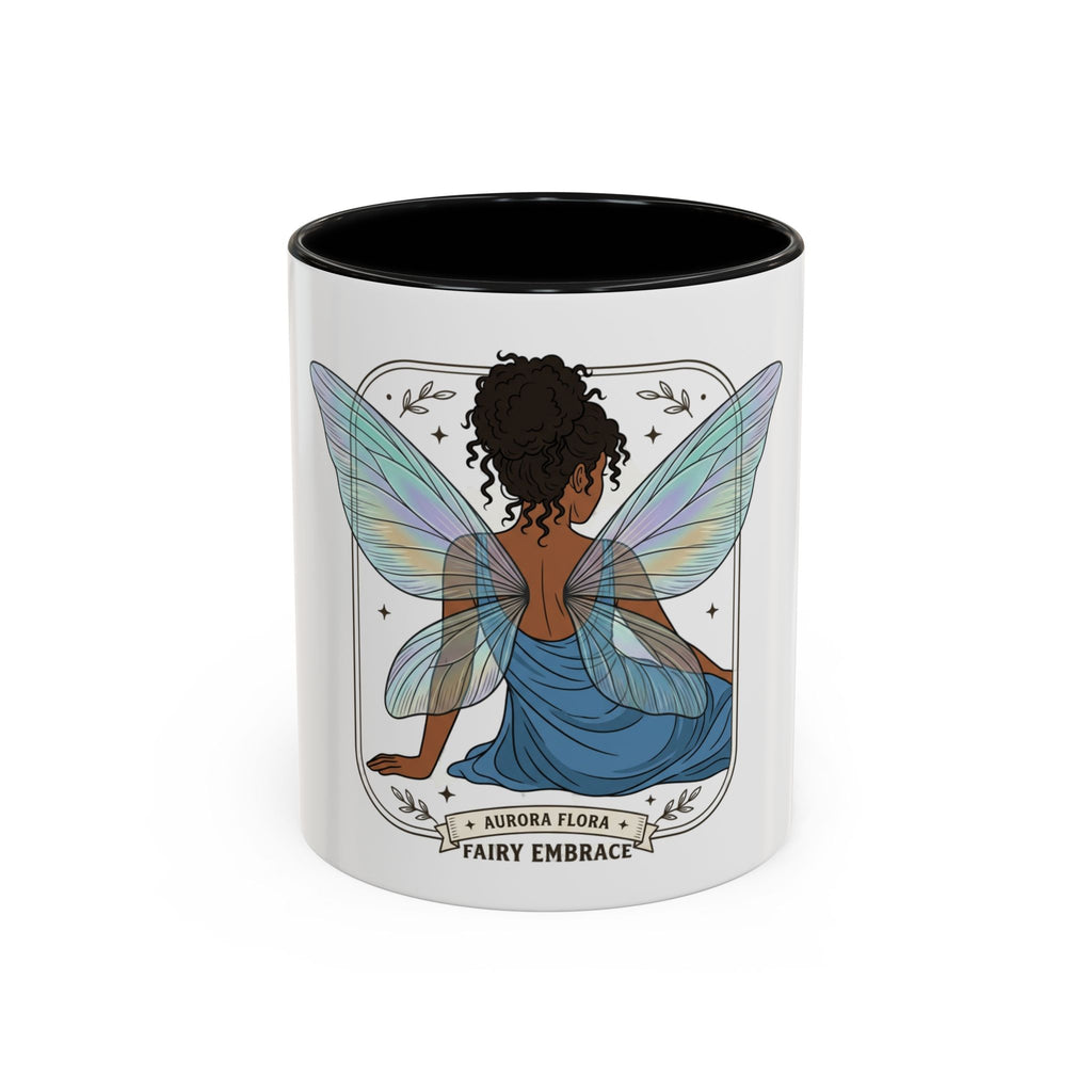 Fairy Embrace Accent Coffee Mug — Aurora Flora Black-Handled 11/15oz
