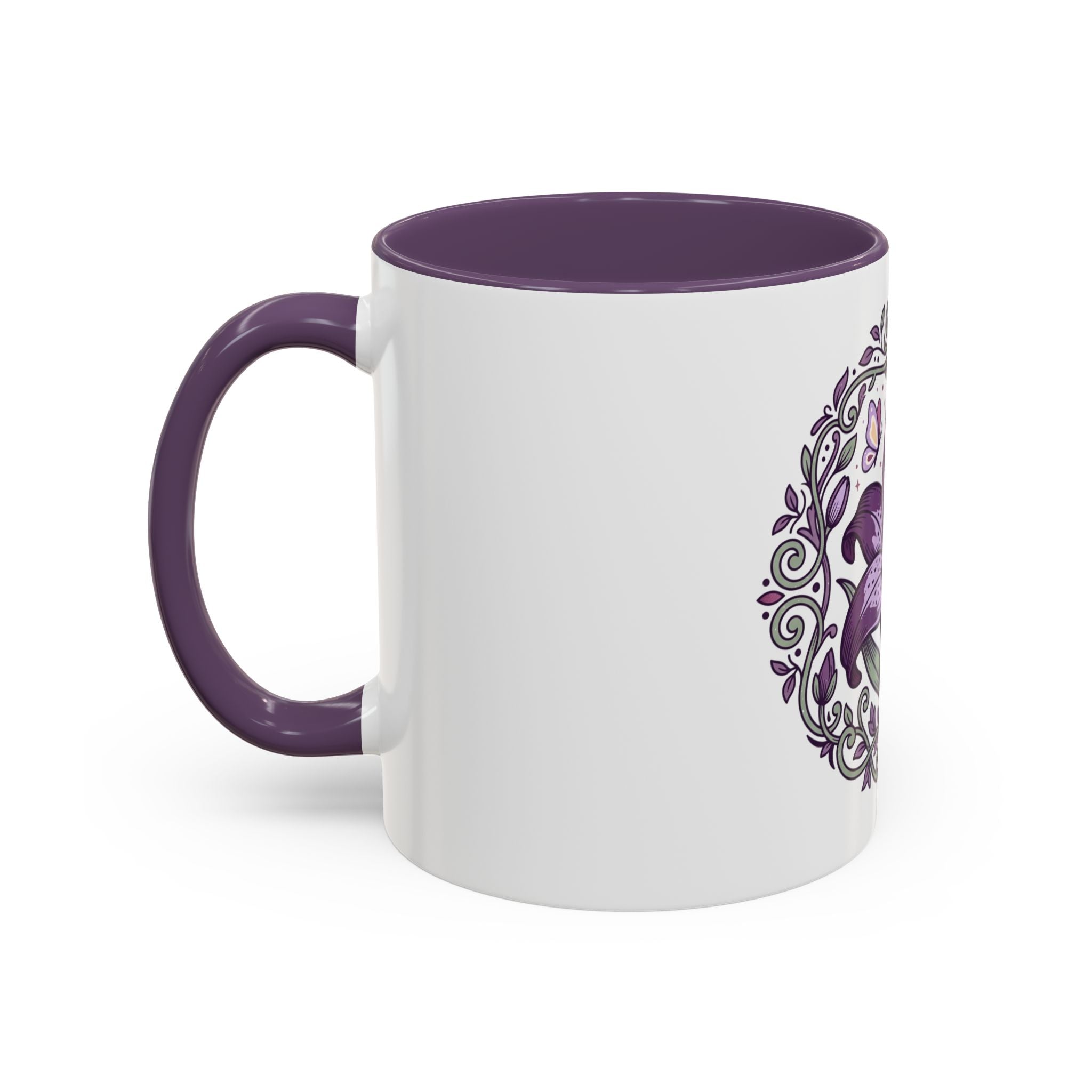 Purple Lily Accent Coffee Mug — Floral Boho Tea & Coffee Cup (11/15oz)