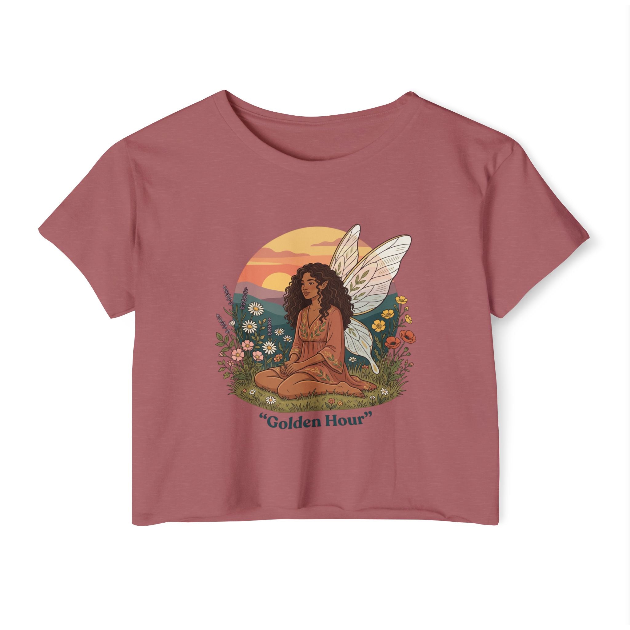 Golden Hour Fairy Crop Top — Women's Festival Graphic Tee