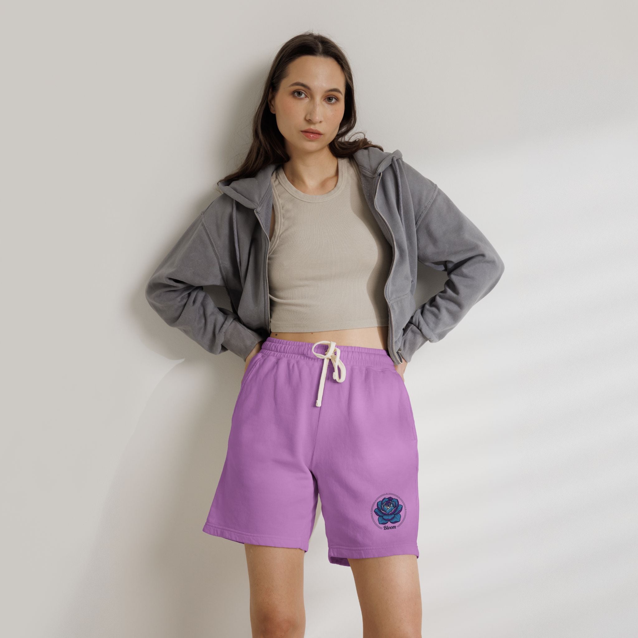 Fleece Sweat Shorts — Cream Rose Graphic Lightweight Lounge Shorts