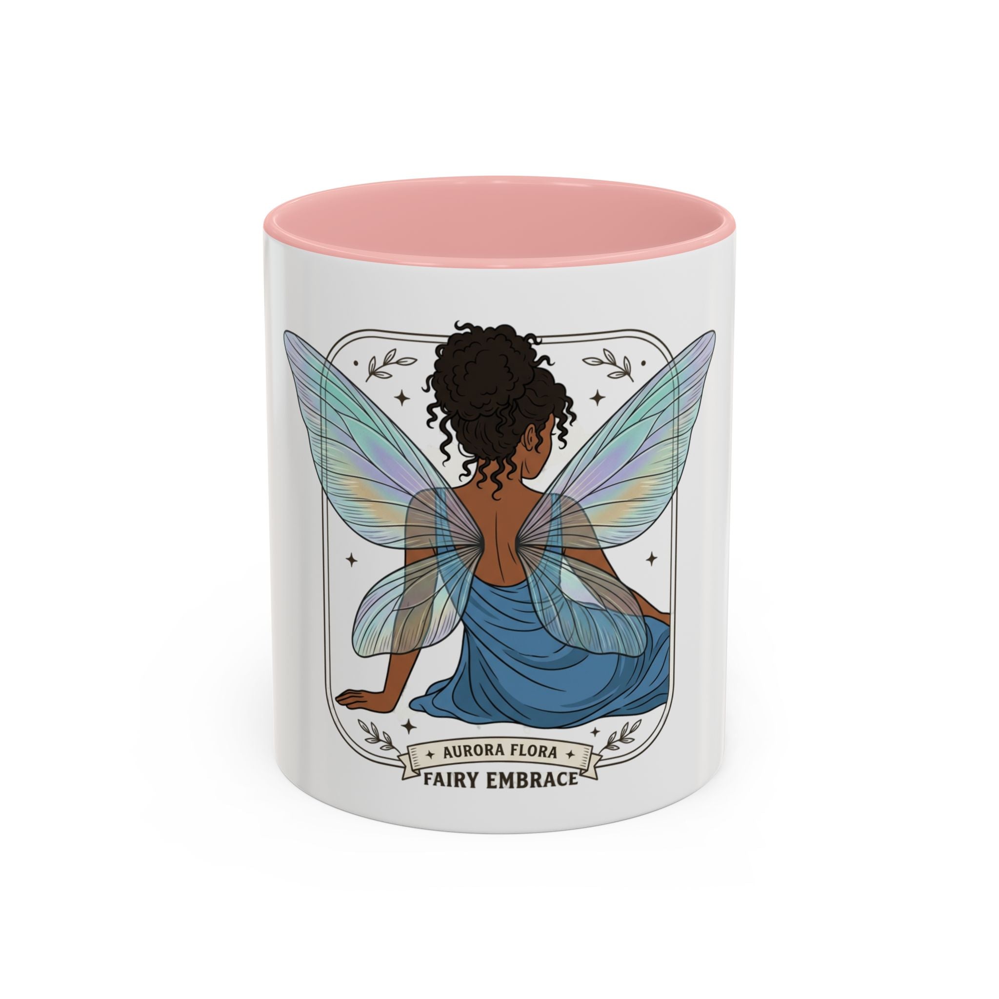Fairy Embrace Accent Coffee Mug — Aurora Flora Black-Handled 11/15oz