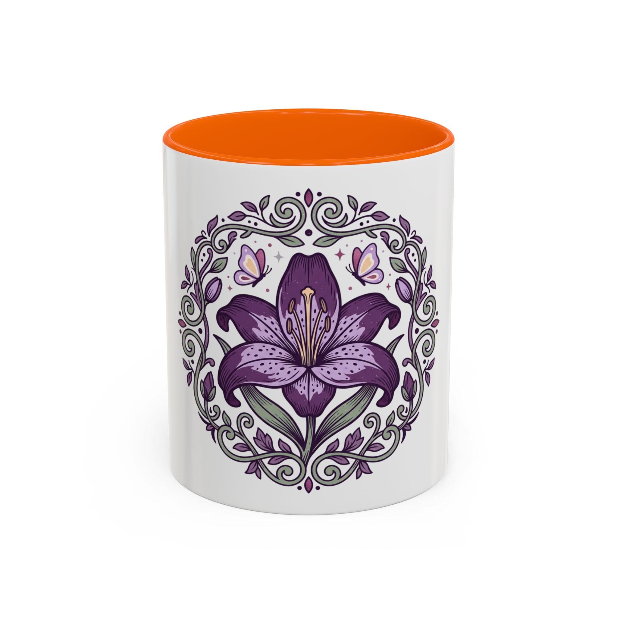Purple Lily Accent Coffee Mug — Floral Boho Tea & Coffee Cup (11/15oz)