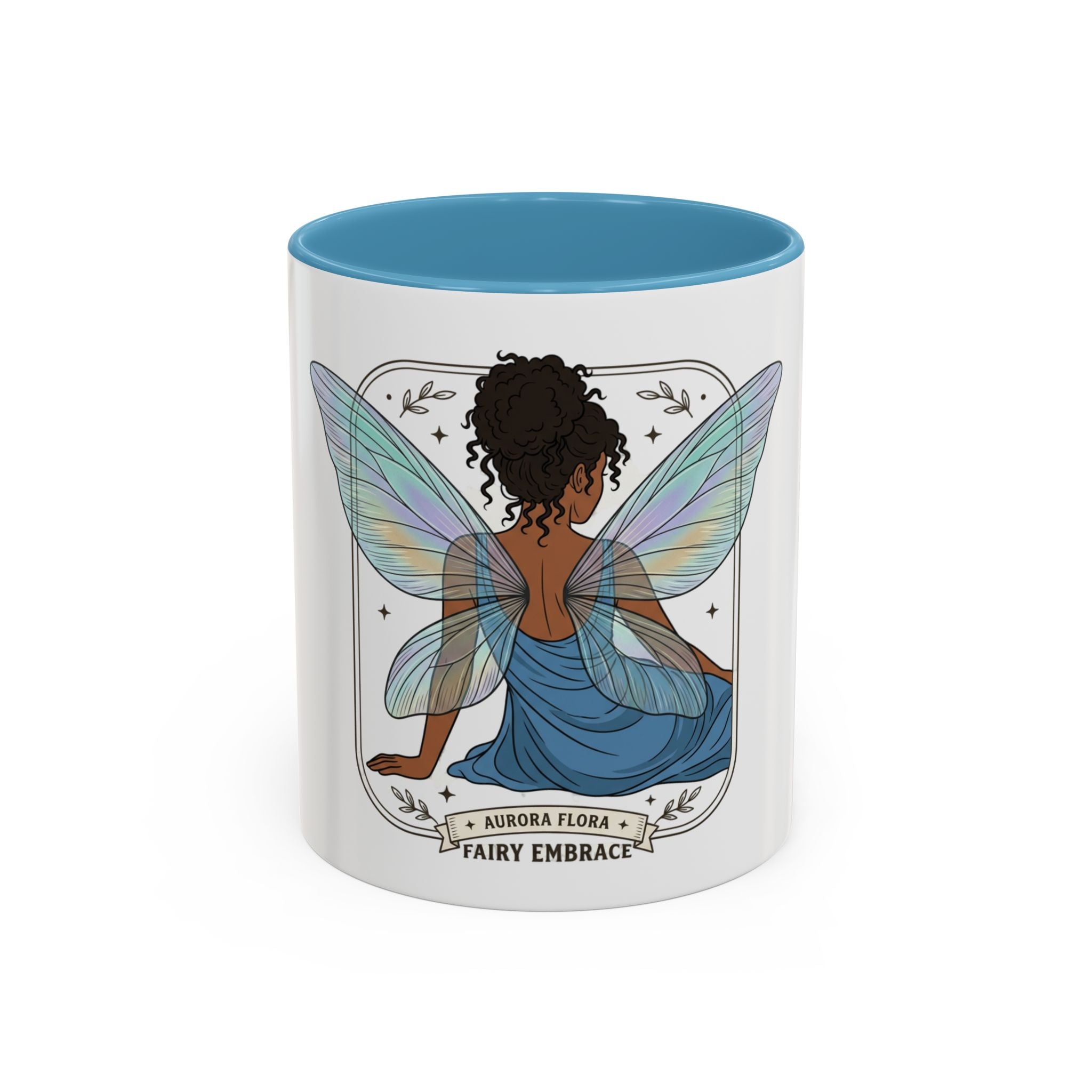 Fairy Embrace Accent Coffee Mug — Aurora Flora Black-Handled 11/15oz