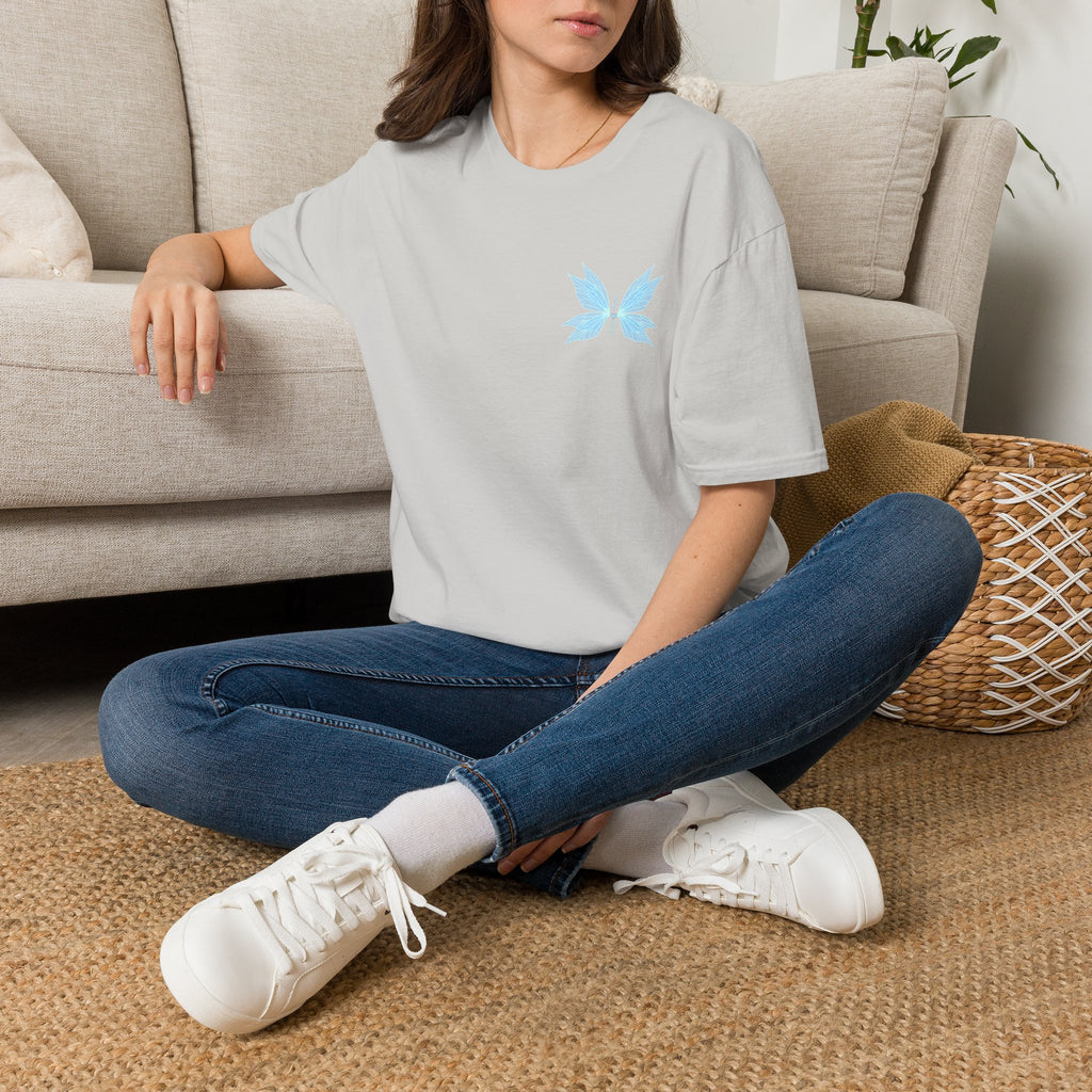 Blue Watercolor Butterfly Tee — Minimal Chest Graphic T-Shirt