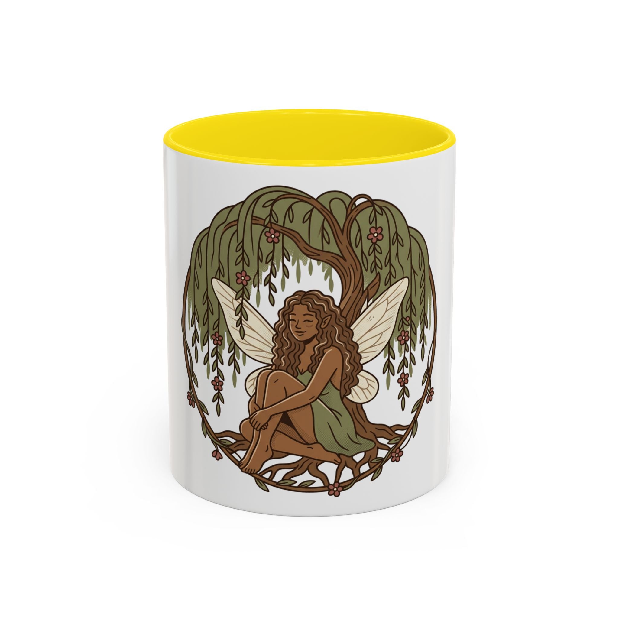 Fairy Willow Coffee Mug — Rustic Brown-Skinned Fairy Illustration (11/15oz)