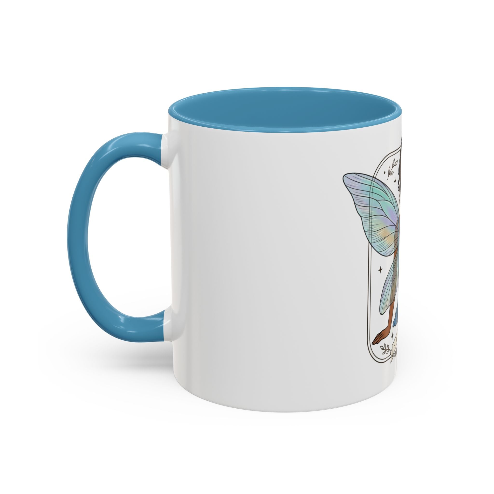 Fairy Embrace Accent Coffee Mug — Aurora Flora Black-Handled 11/15oz