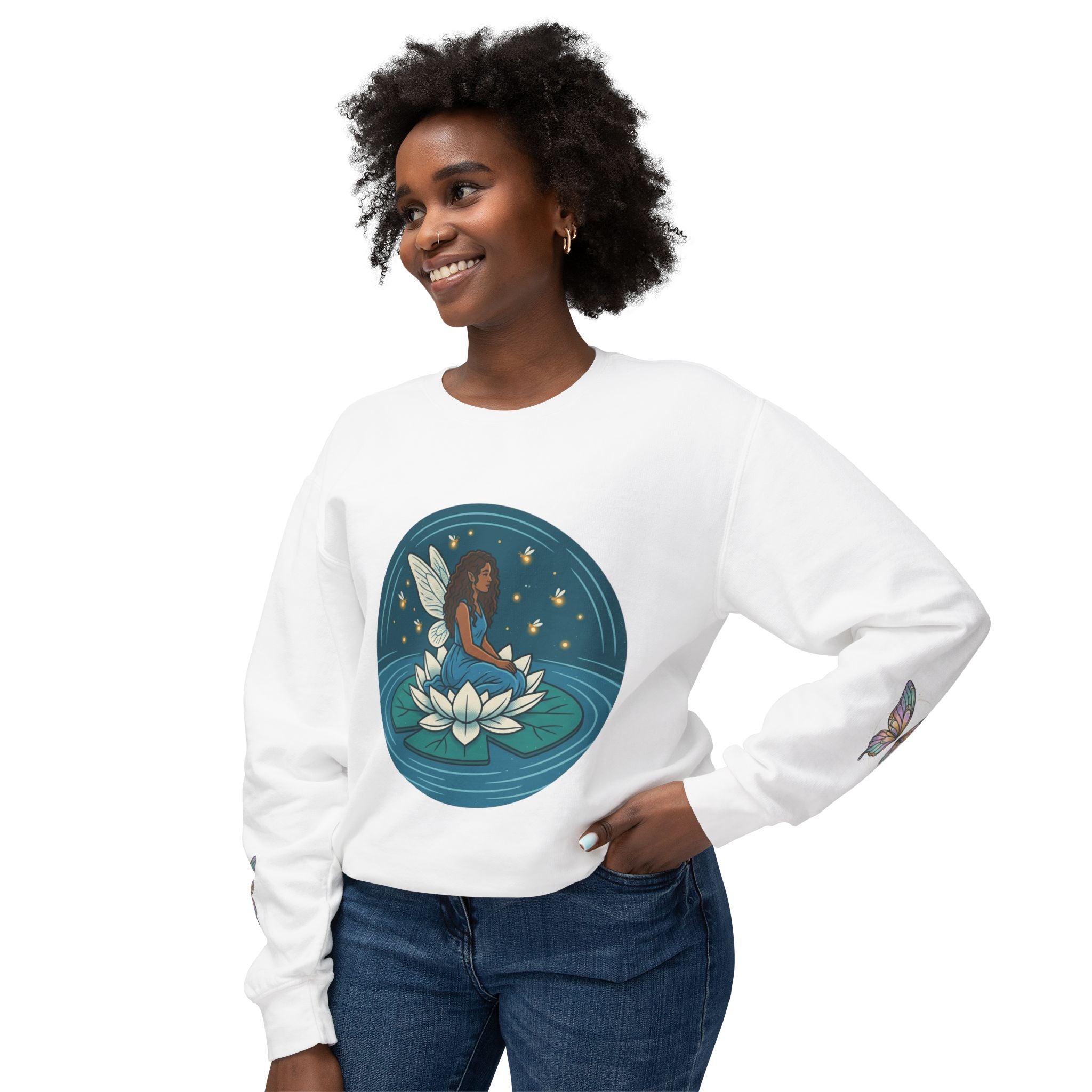 Lotus Fairy Crewneck Sweatshirt – Magical Night Garden Graphic