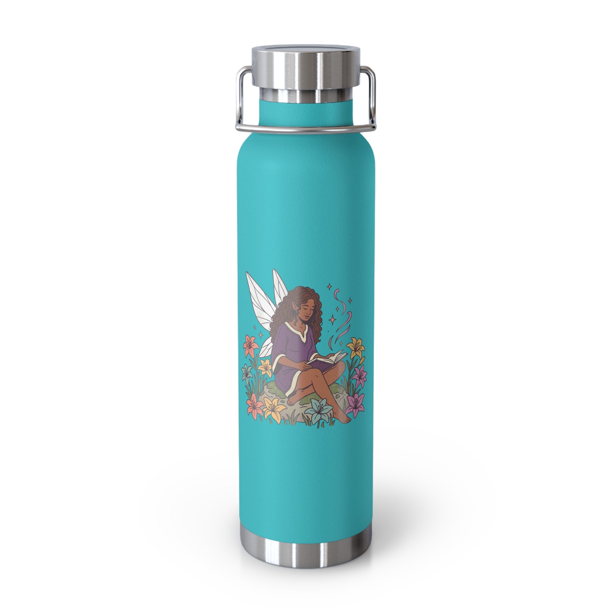 22oz Insulated Water Bottle — Floral Reading Fairy Design