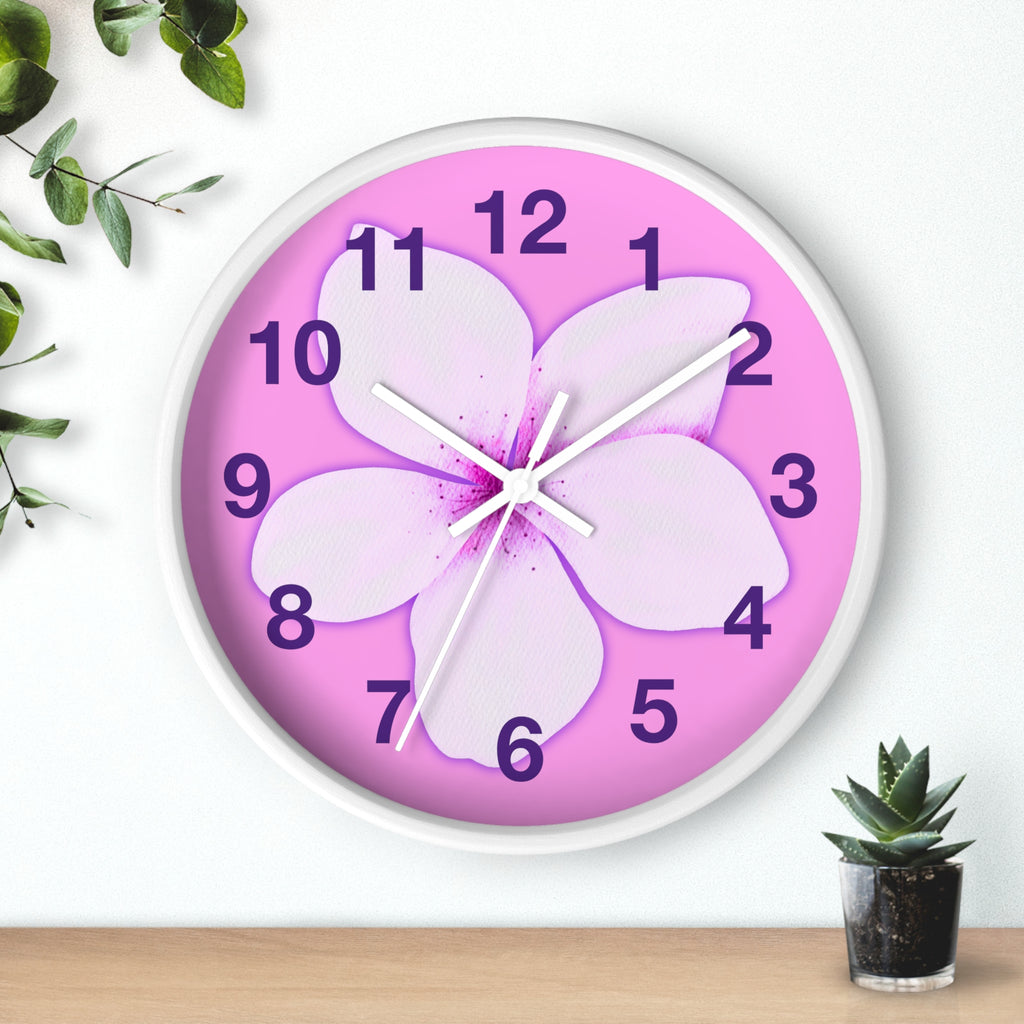 Pink Plumeria Wall Clock — Tropical Floral Decorative Clock