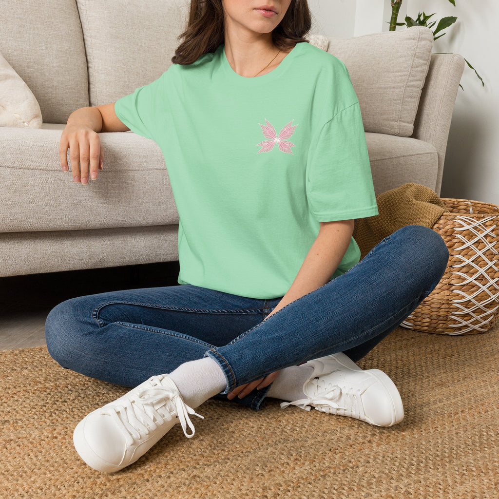 Pink Sakura Leaf Tee — Minimal Floral T-Shirt
