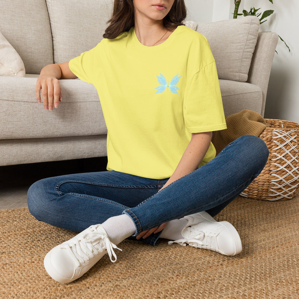 Blue Watercolor Butterfly Tee — Minimal Chest Graphic T-Shirt