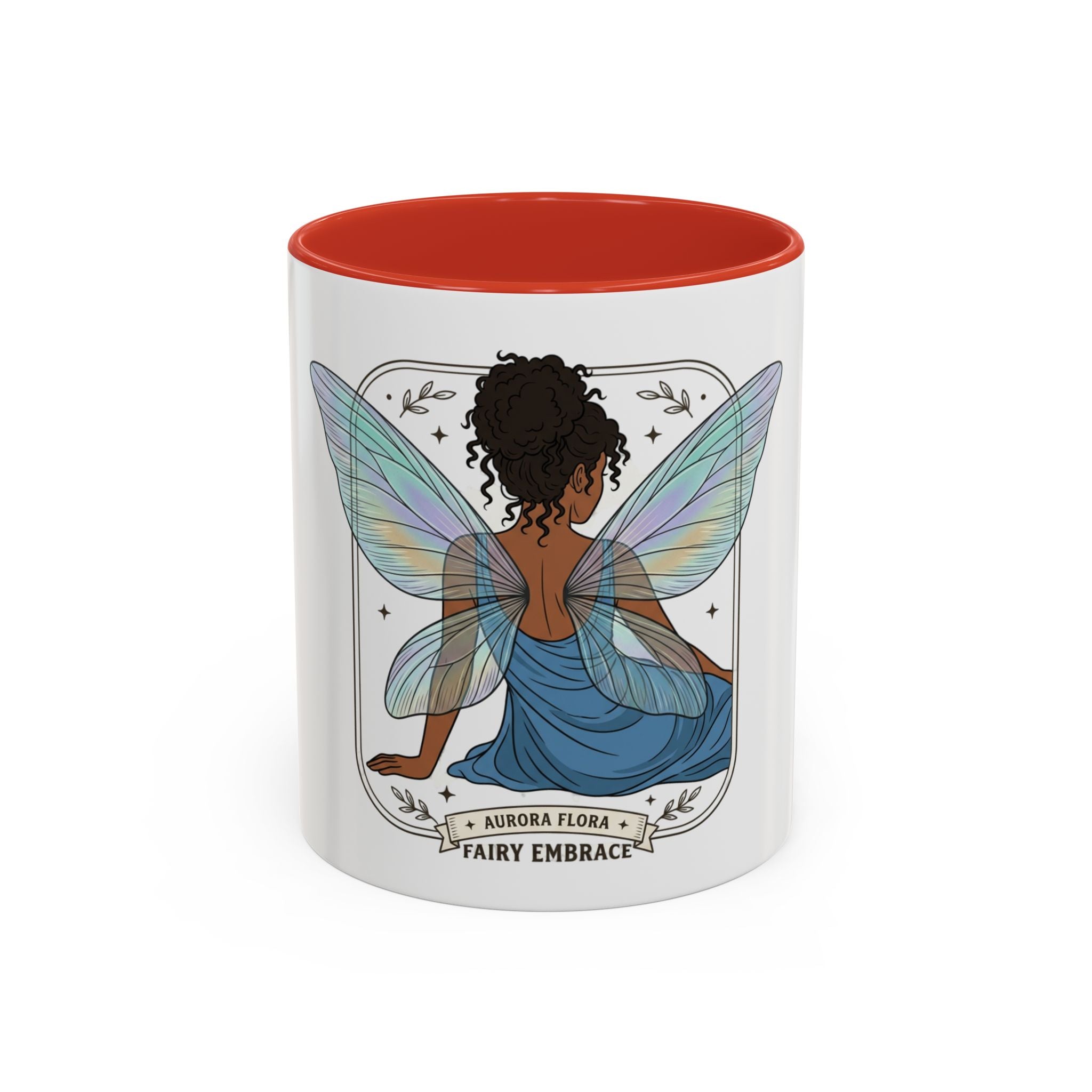 Fairy Embrace Accent Coffee Mug — Aurora Flora Black-Handled 11/15oz