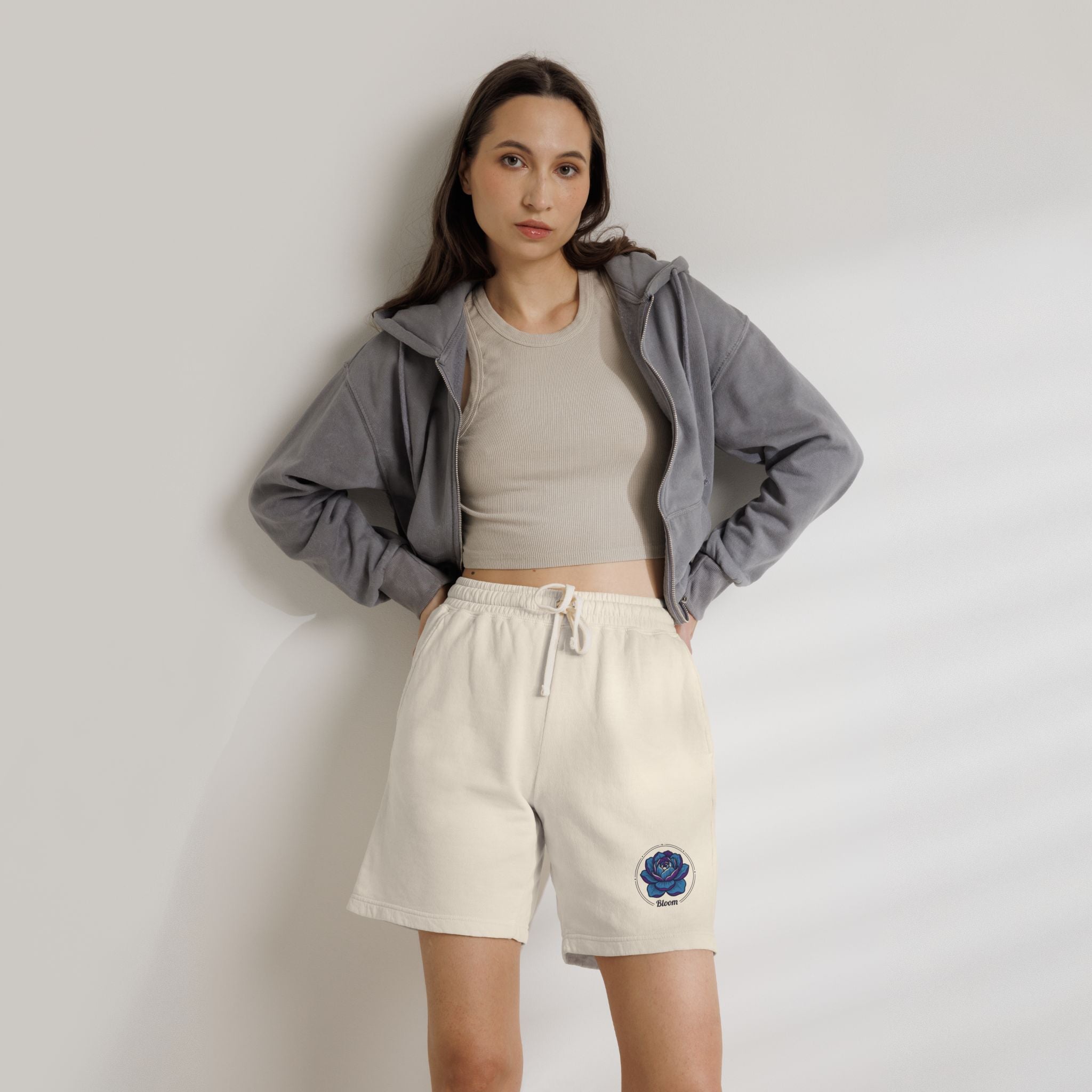 Fleece Sweat Shorts — Cream Rose Graphic Lightweight Lounge Shorts