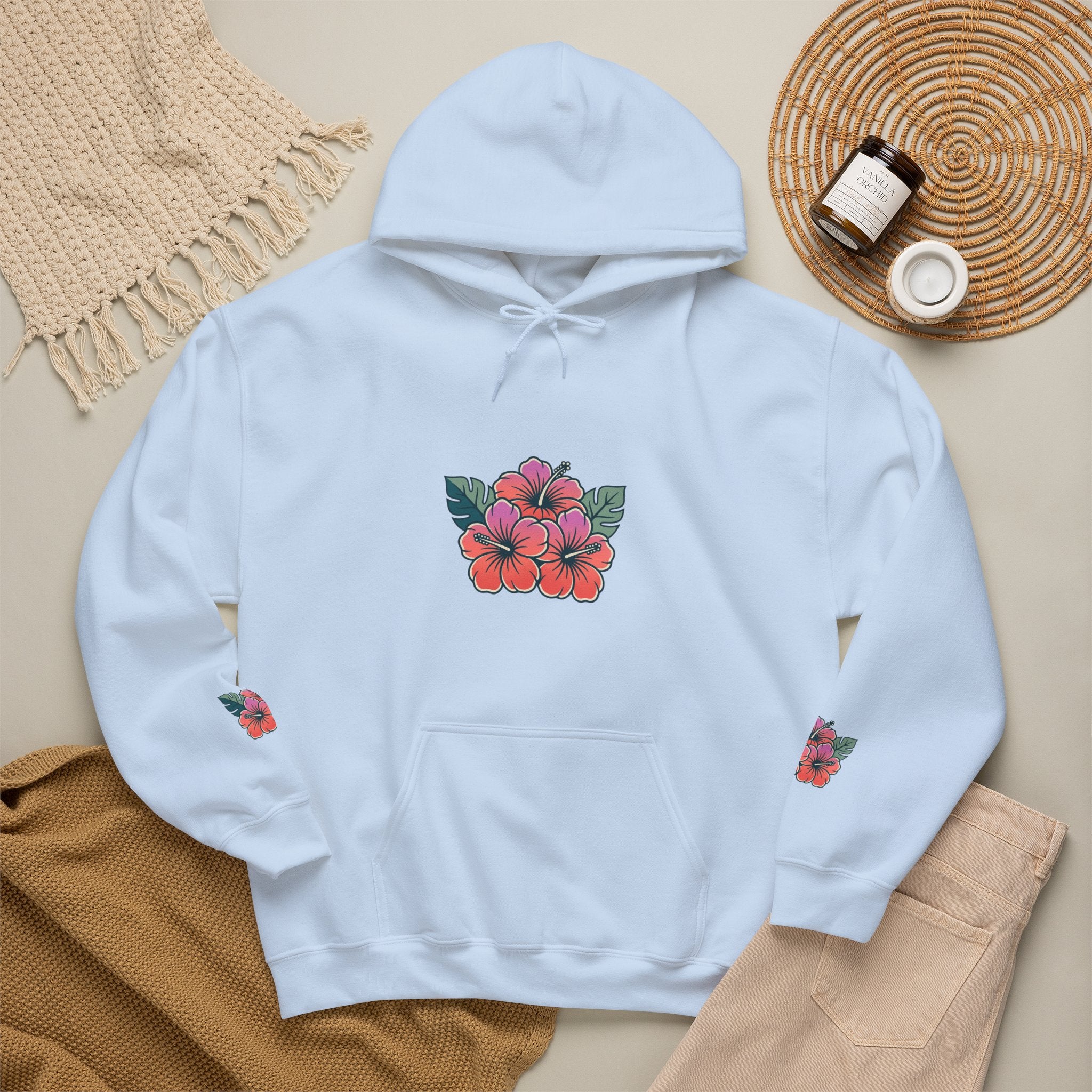 Hibiscus Floral Hoodie — Tropical Flower Graphic Sweatshirt