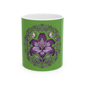 Purple Lily Floral Ceramic Mug (11oz/15oz) — Green Botanical Coffee Cup