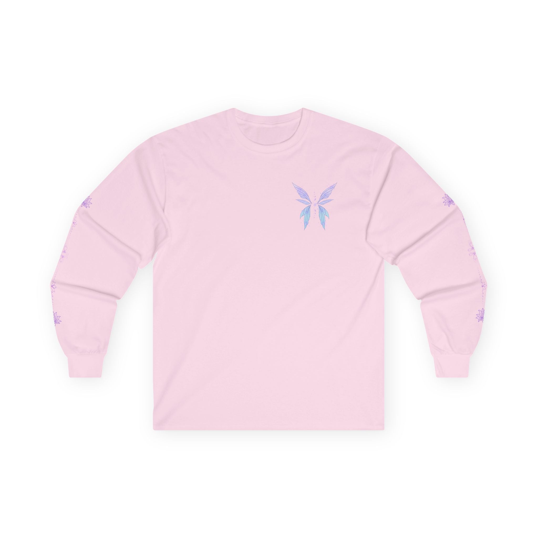 Butterfly Wings Long Sleeve Tee — Pastel Blue & Lavender Chest and Back Print