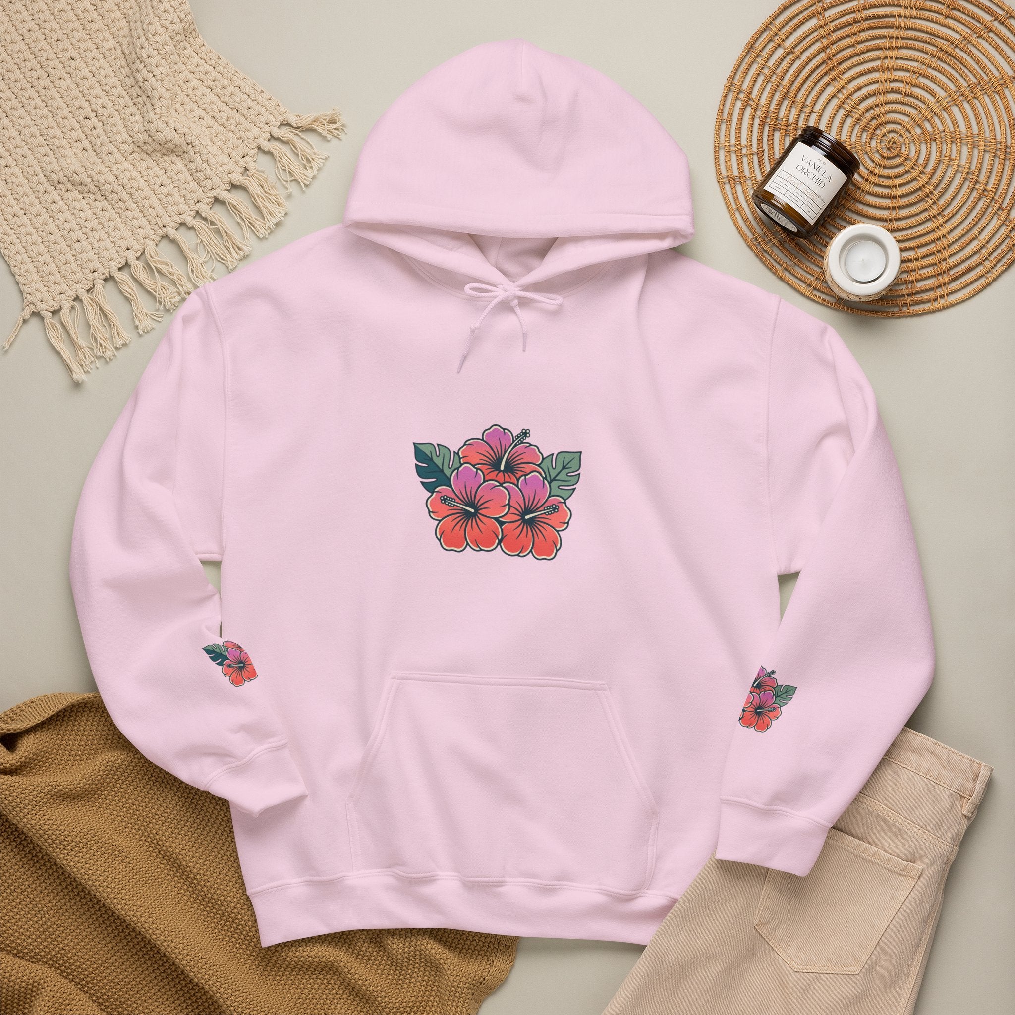 Hibiscus Floral Hoodie — Tropical Flower Graphic Sweatshirt