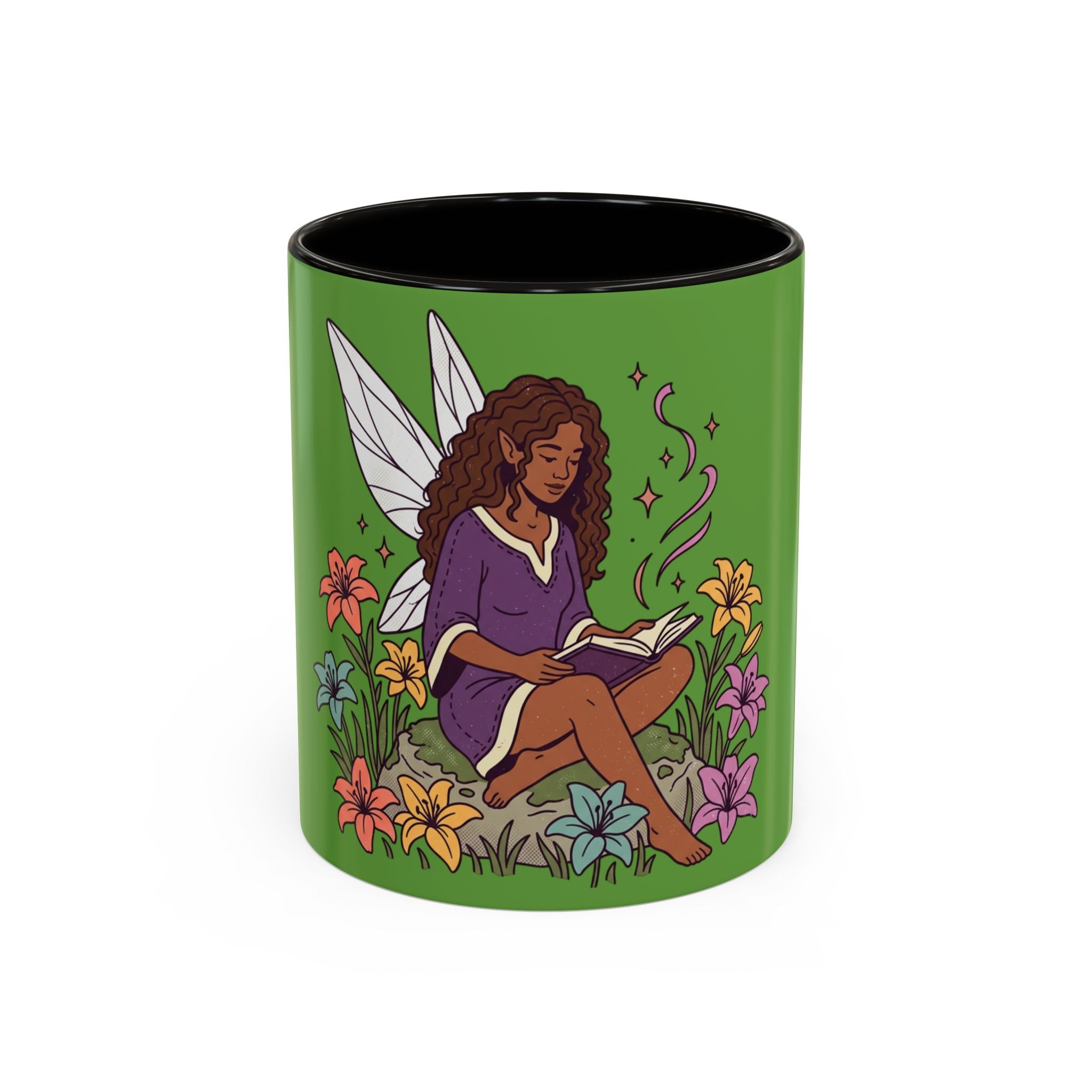 Fairy Reading Mug — Whimsical Floral Coffee Cup (11oz & 15oz)