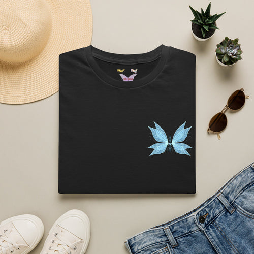 Blue Watercolor Butterfly Tee — Minimal Chest Graphic T-Shirt