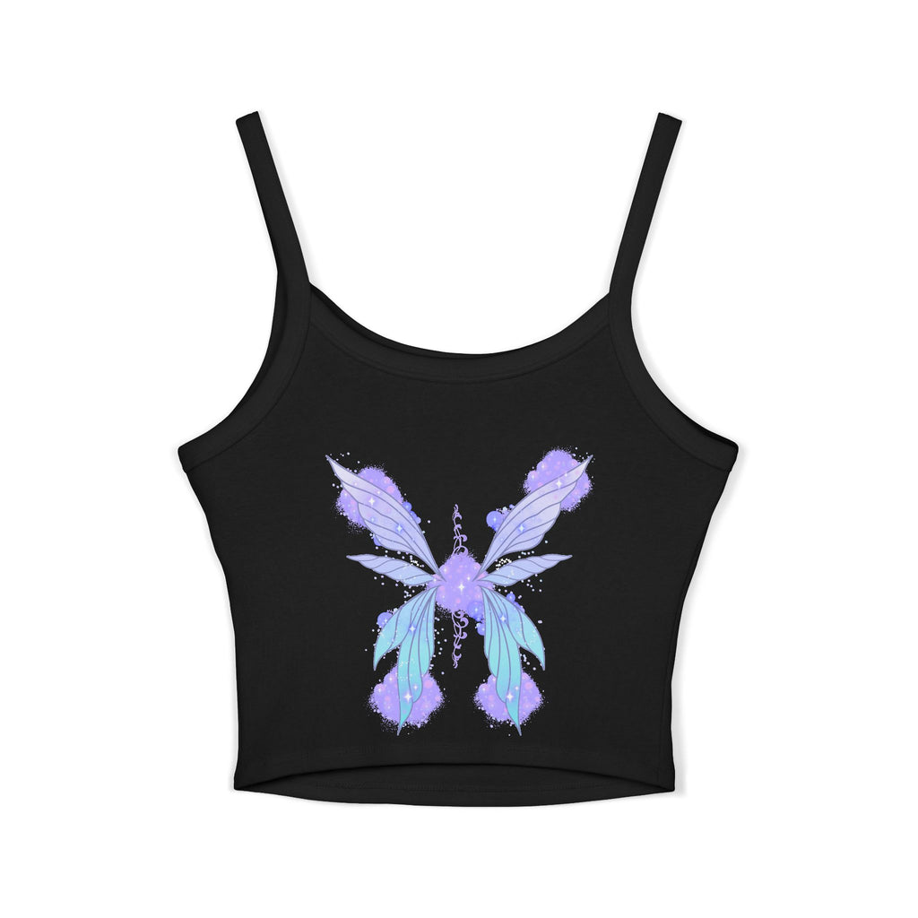 Butterfly Watercolor Crop Tank Top — Lavender Blue Feminine Spaghetti Strap