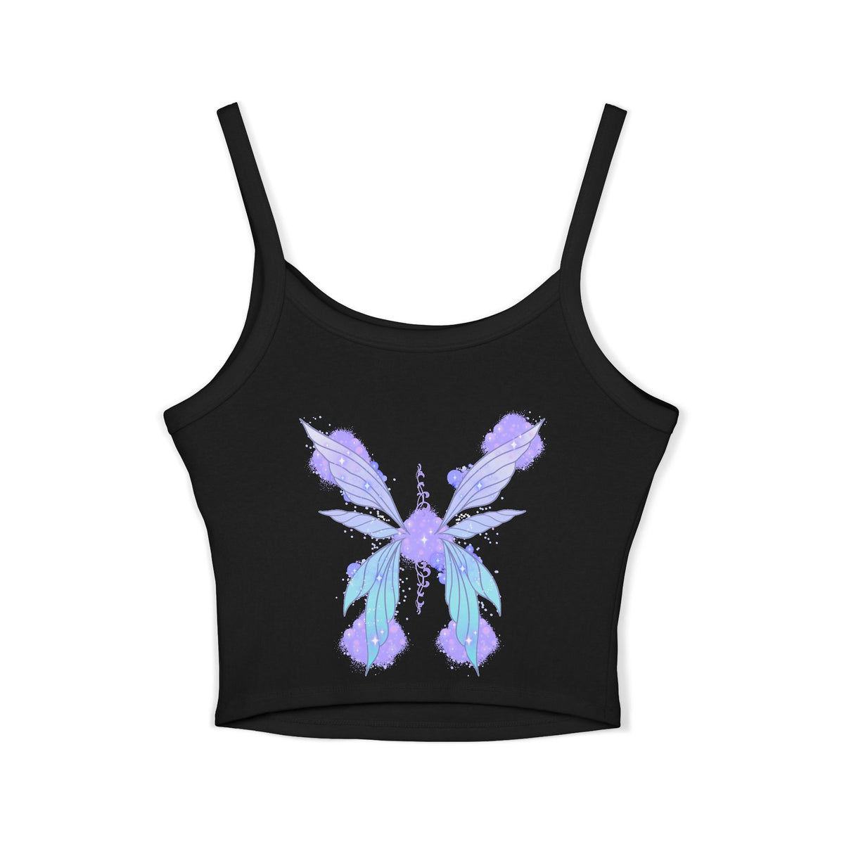 Butterfly Watercolor Crop Tank Top — Lavender Blue Feminine Spaghetti Strap