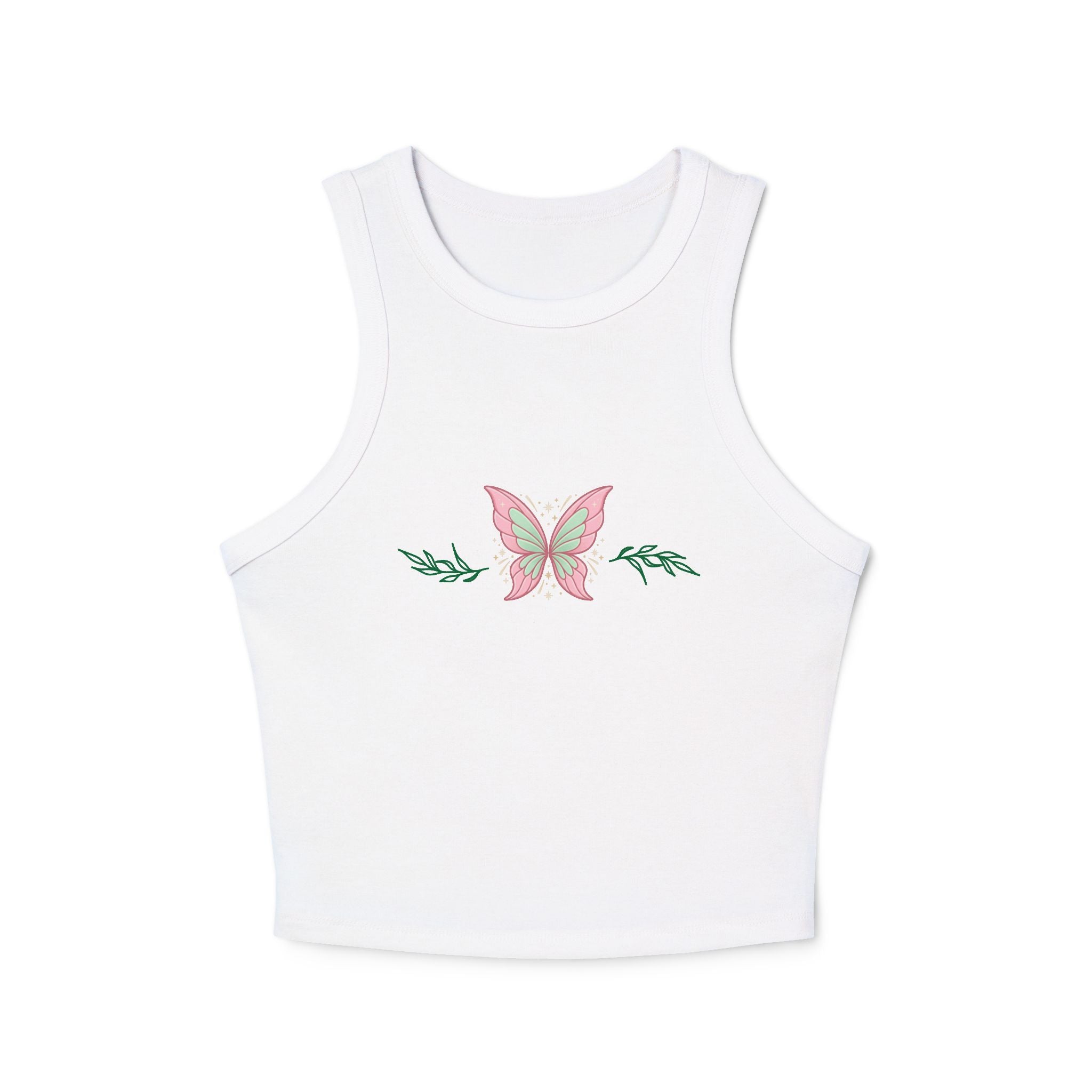 Butterfly Floral Racer Tank Top — Pink Butterfly Chest Graphic