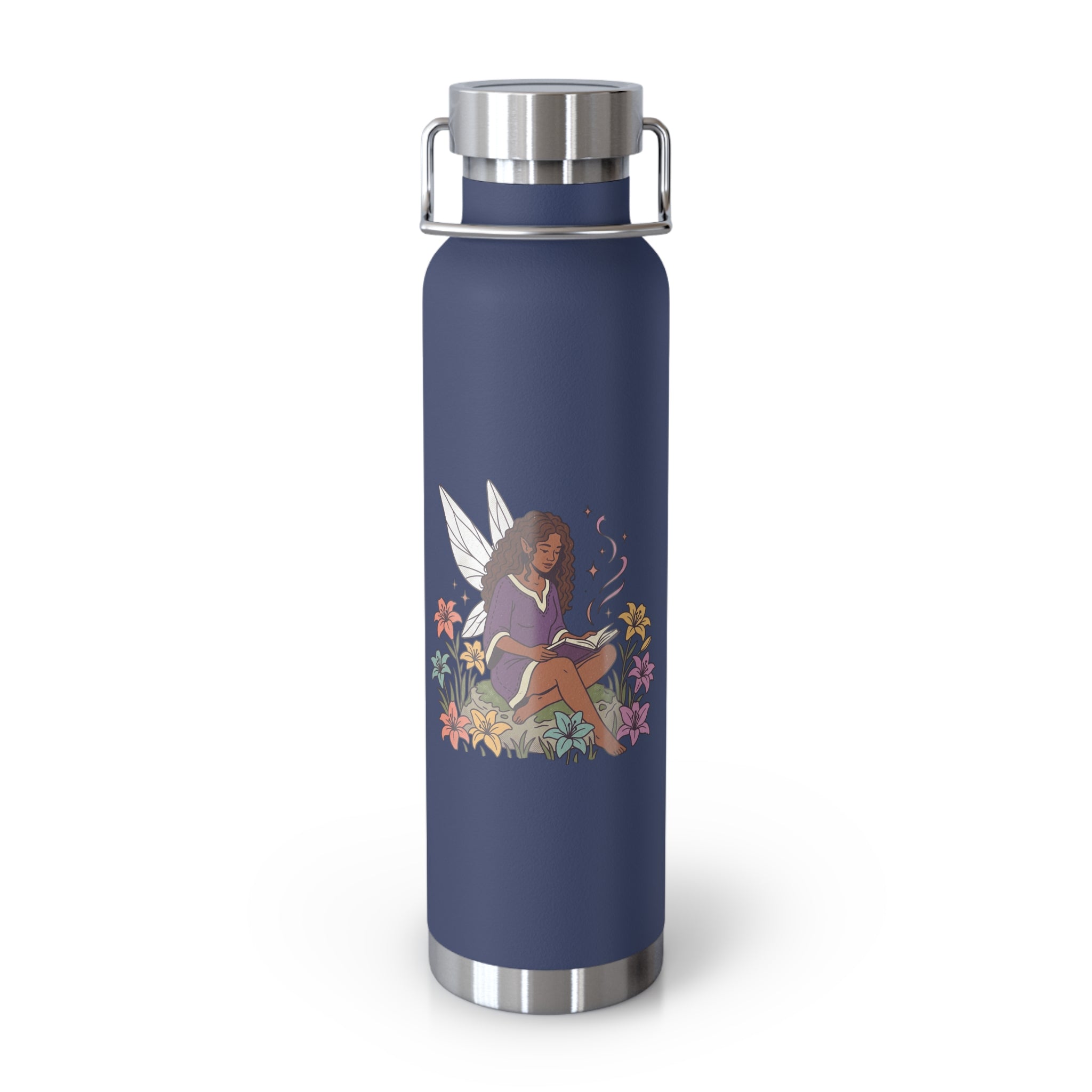22oz Insulated Water Bottle — Floral Reading Fairy Design