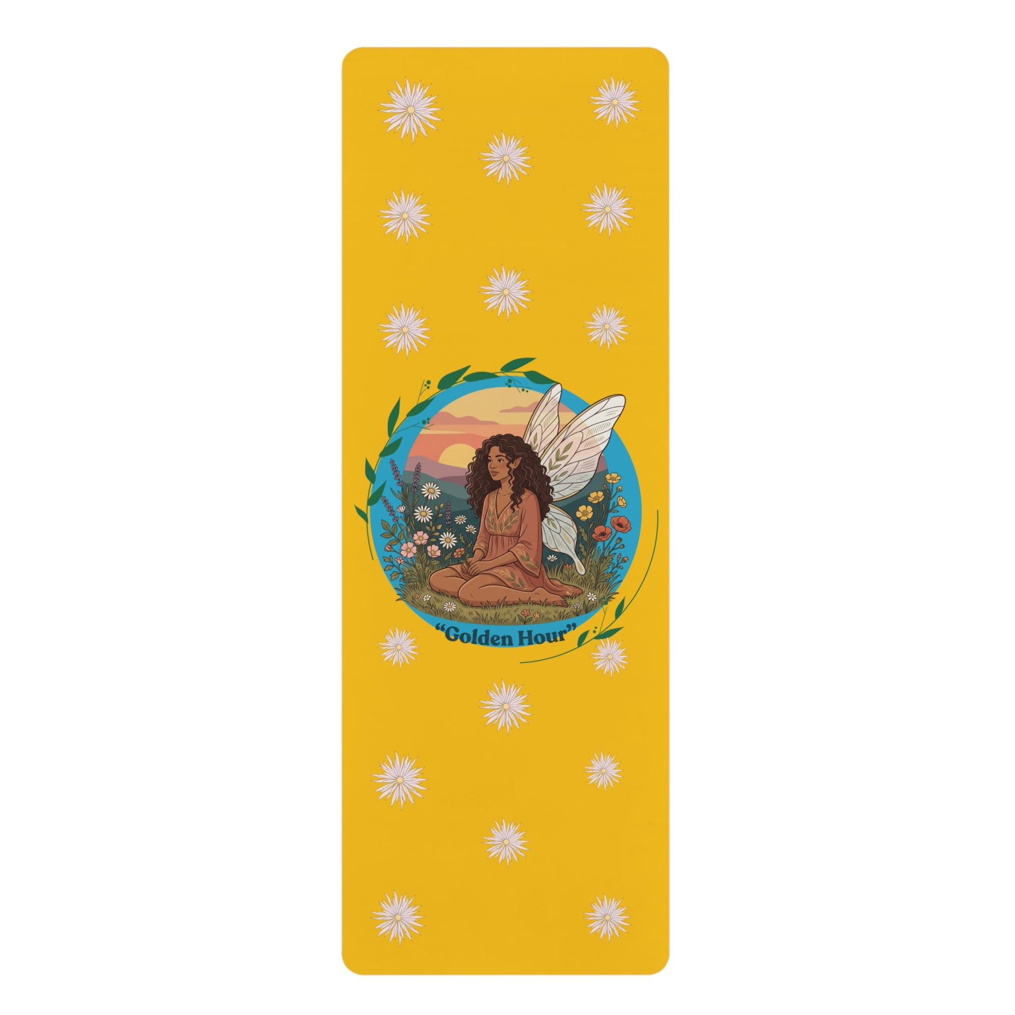 Golden Hour Fairy Rubber Yoga Mat — Non-Slip Floral Meditation Mat